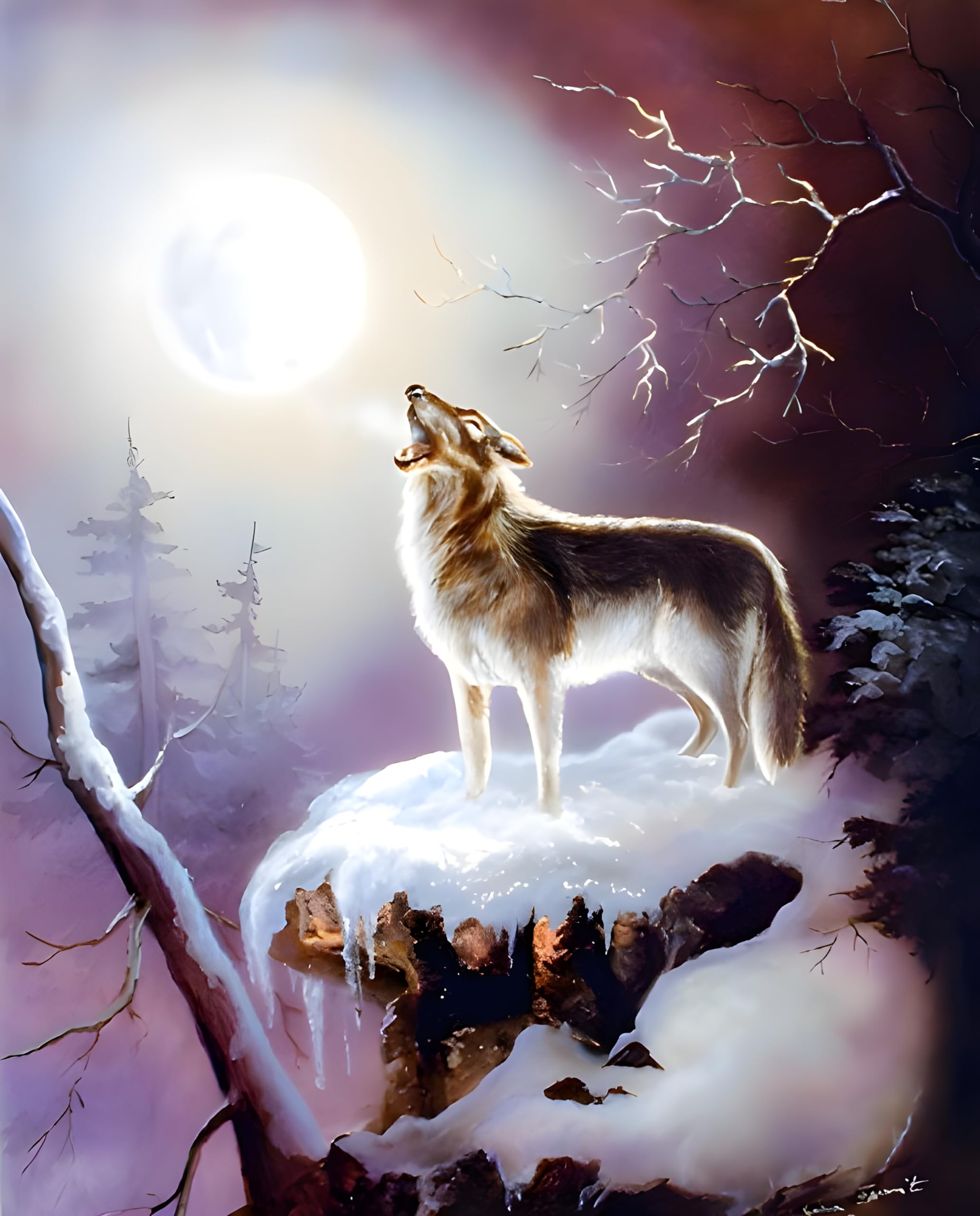 Warrior 'S Wolf Song Native American Wall Decor Art Print Poster Picture (16X20)