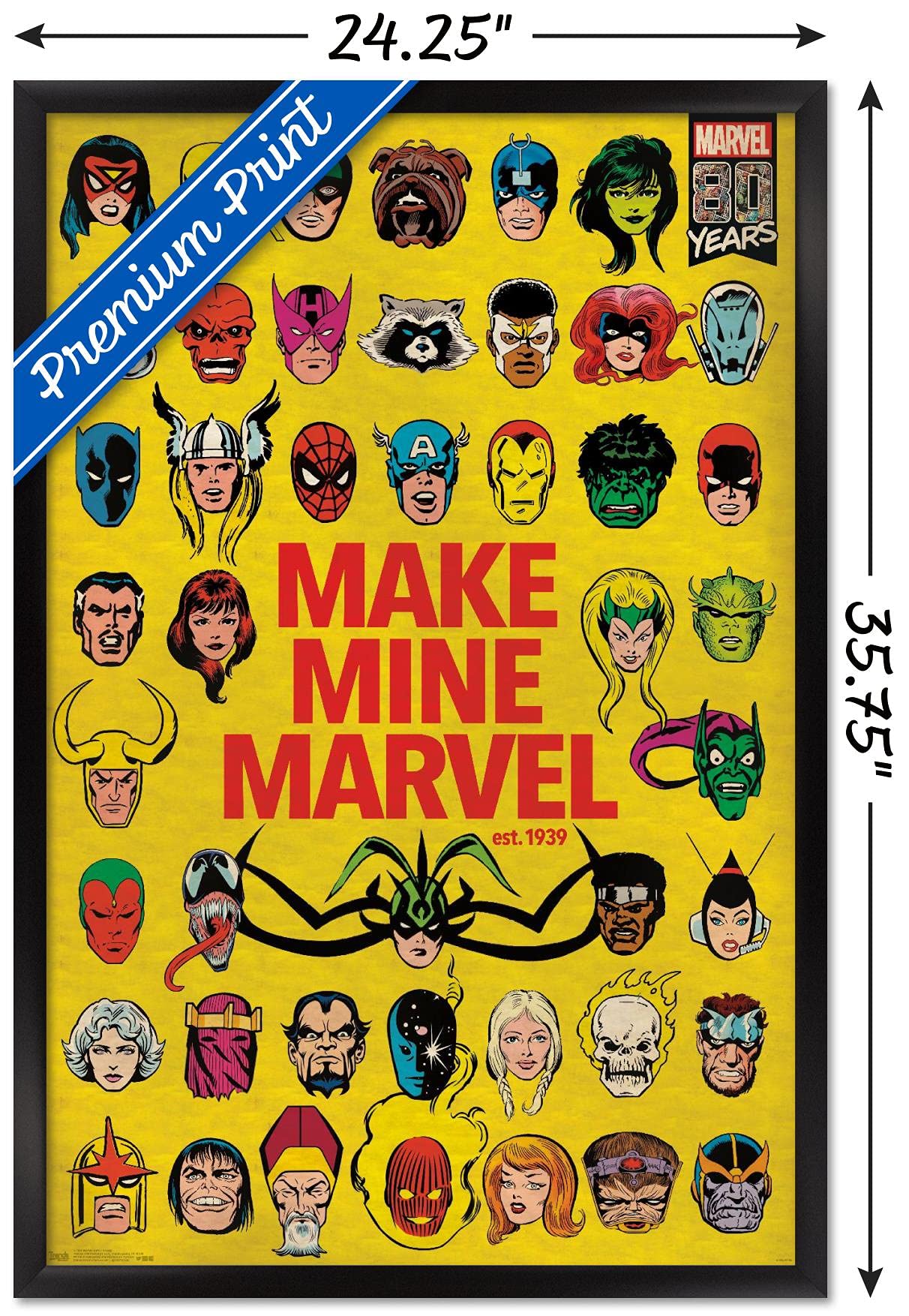 Trends International Marvel Comics - Marvel 80Th Anniversary - Group Wall Poster, 22.375'' X 34'', Black Framed Version