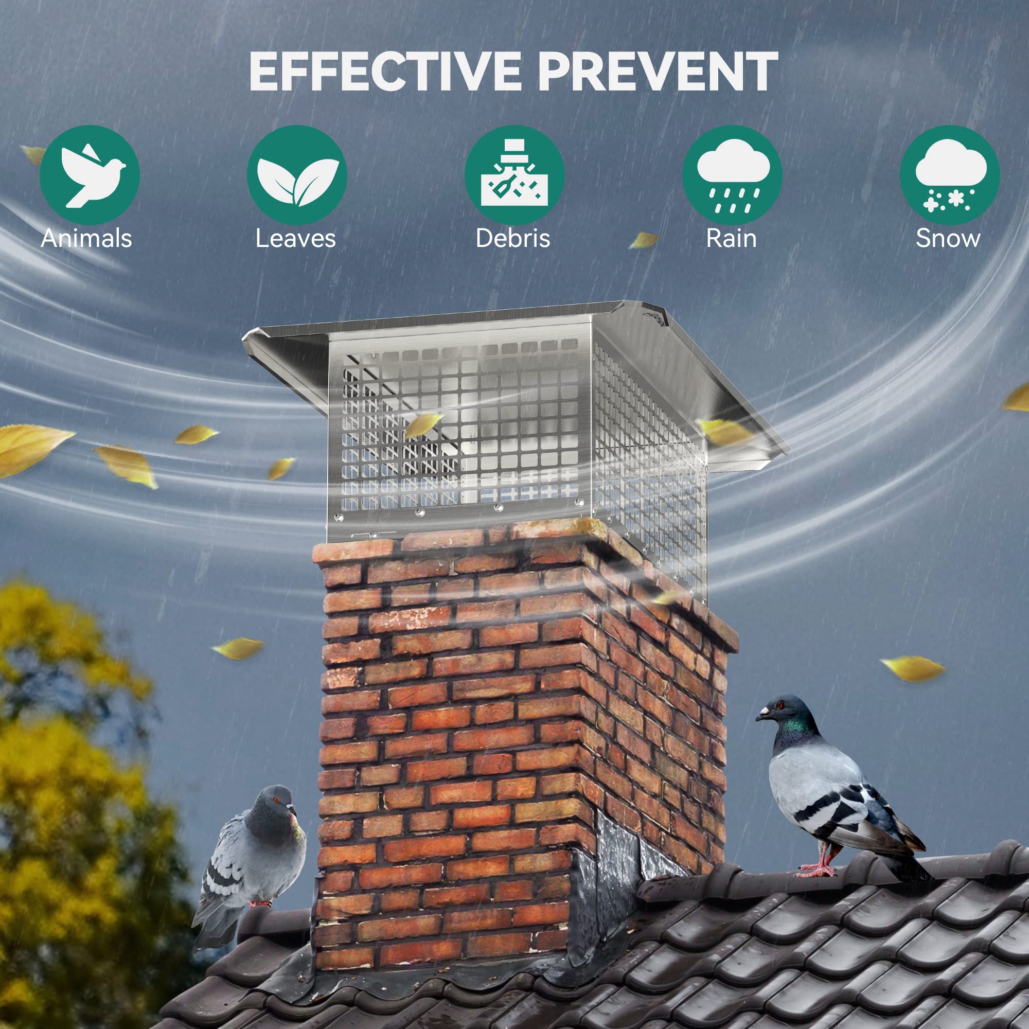 Yitahome Chimney Cap, 17'' X 21'' Chimney Cover For Outside, 304 Stainless Steel Fireplace Chimney Caps With Adjustable Metal St