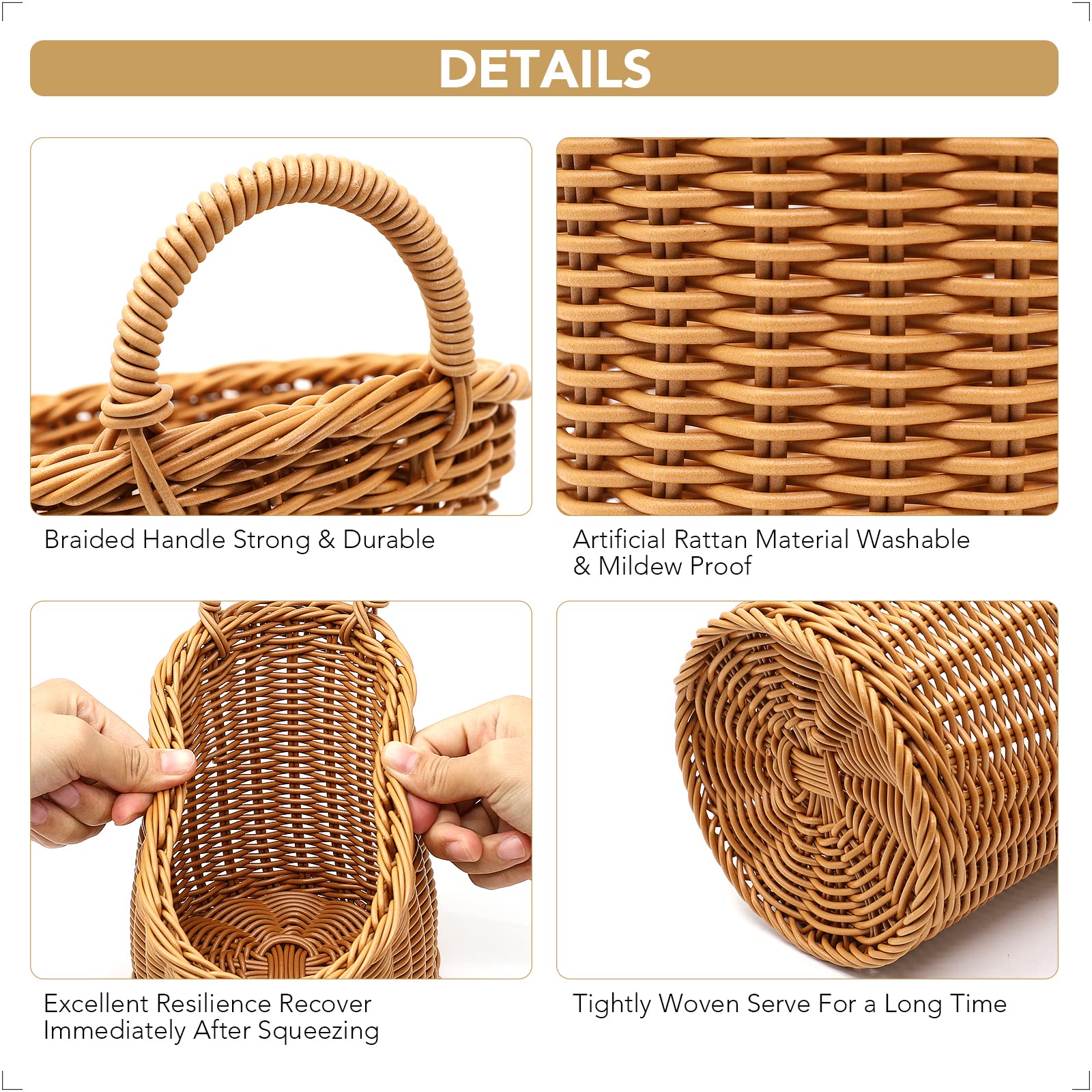 Acelist 3 Pack Woven Storage Basket, Boho Wall Hanging Basket, Retro Farmhouse Decor, Plastic Hanging Fruit Basket For Organizin
