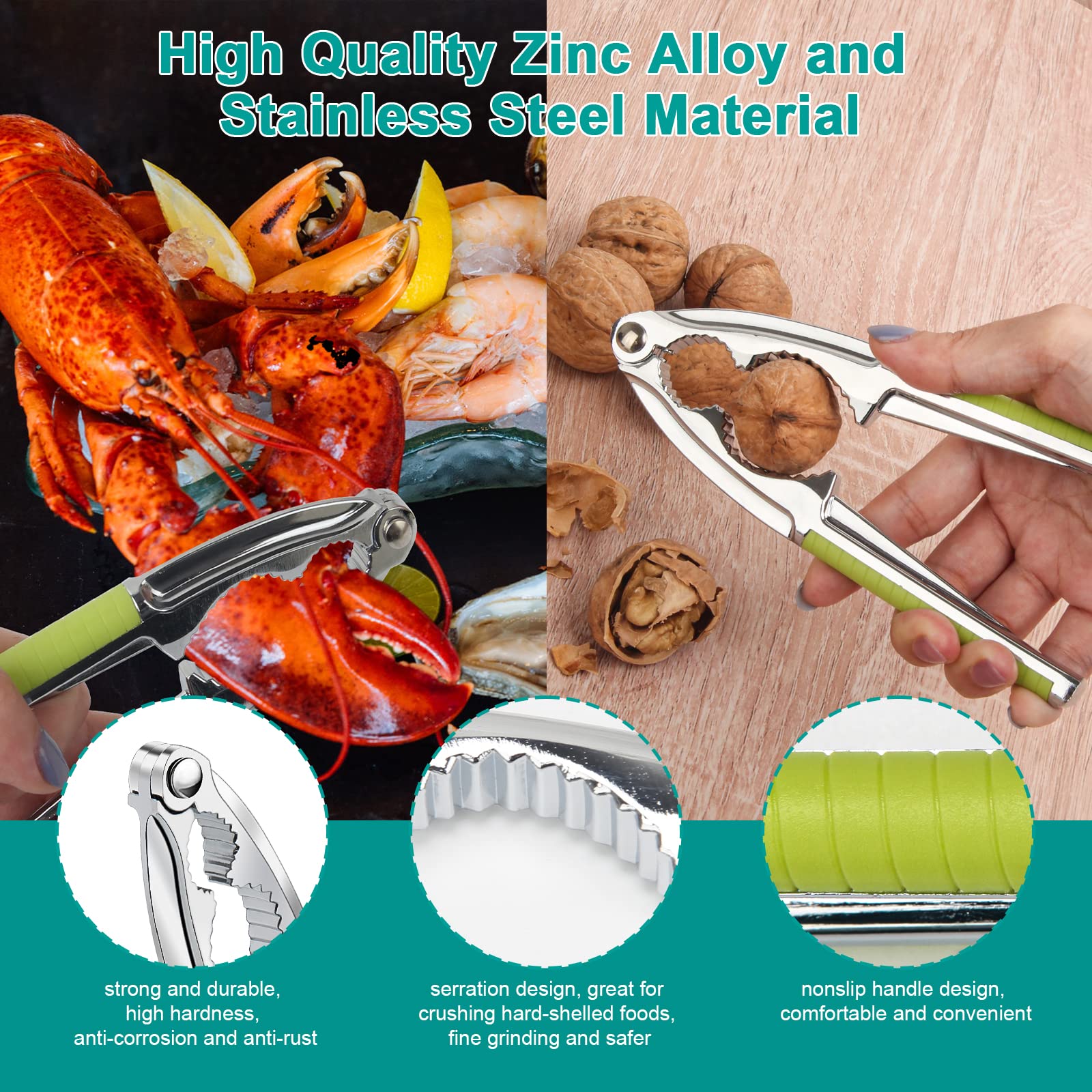 Anglekai Nut Crackers, 8Pcs Multi-Purpose Cracker Tools - Stainless Steel Seafood Pecan Crackers Forks, Non-Slip Handle Walnut C