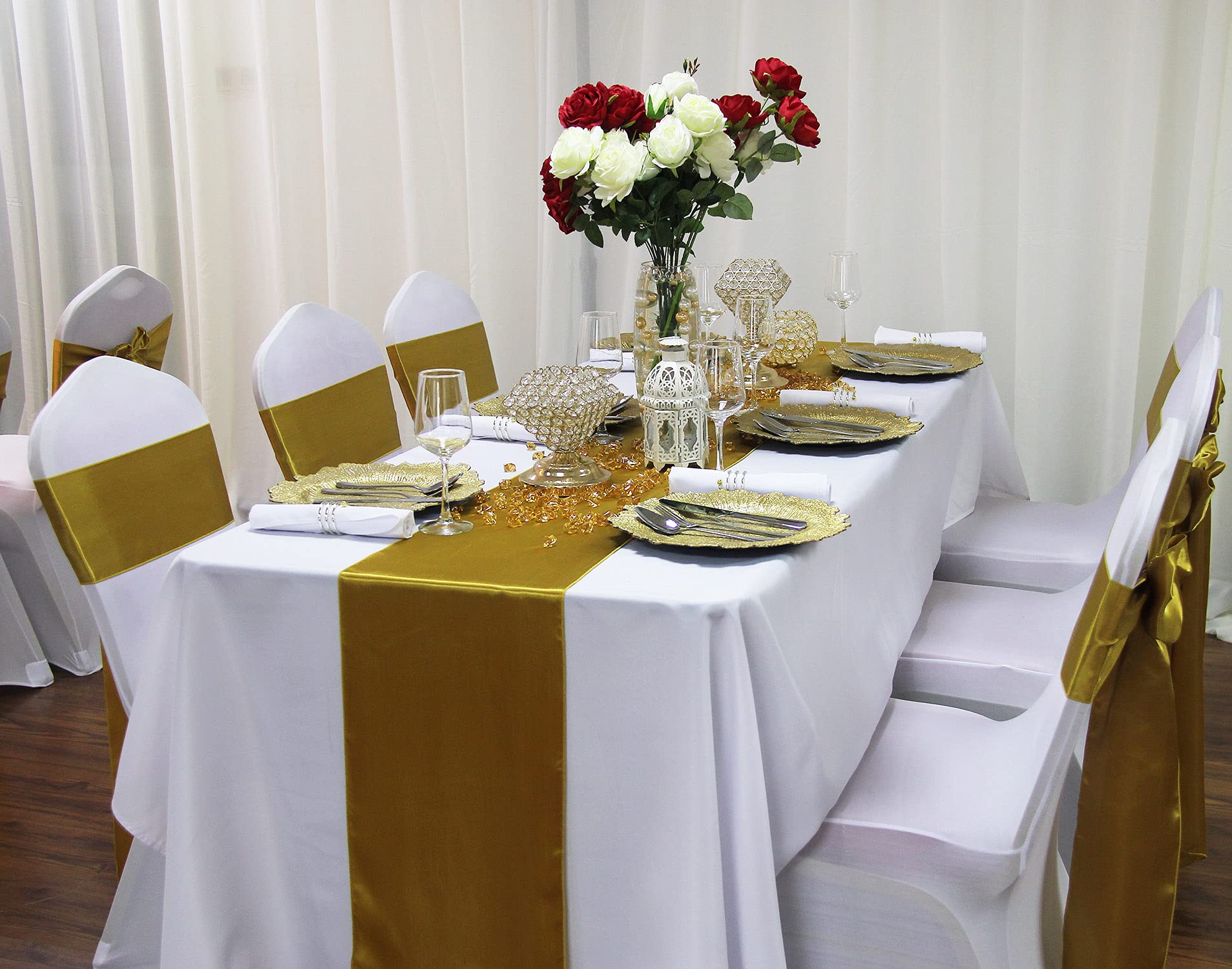 Welmatch Yellow Satin Table Runners 5 Pcs Wedding Banquet Party Event Decoration Table Runners (Yellow, 5)