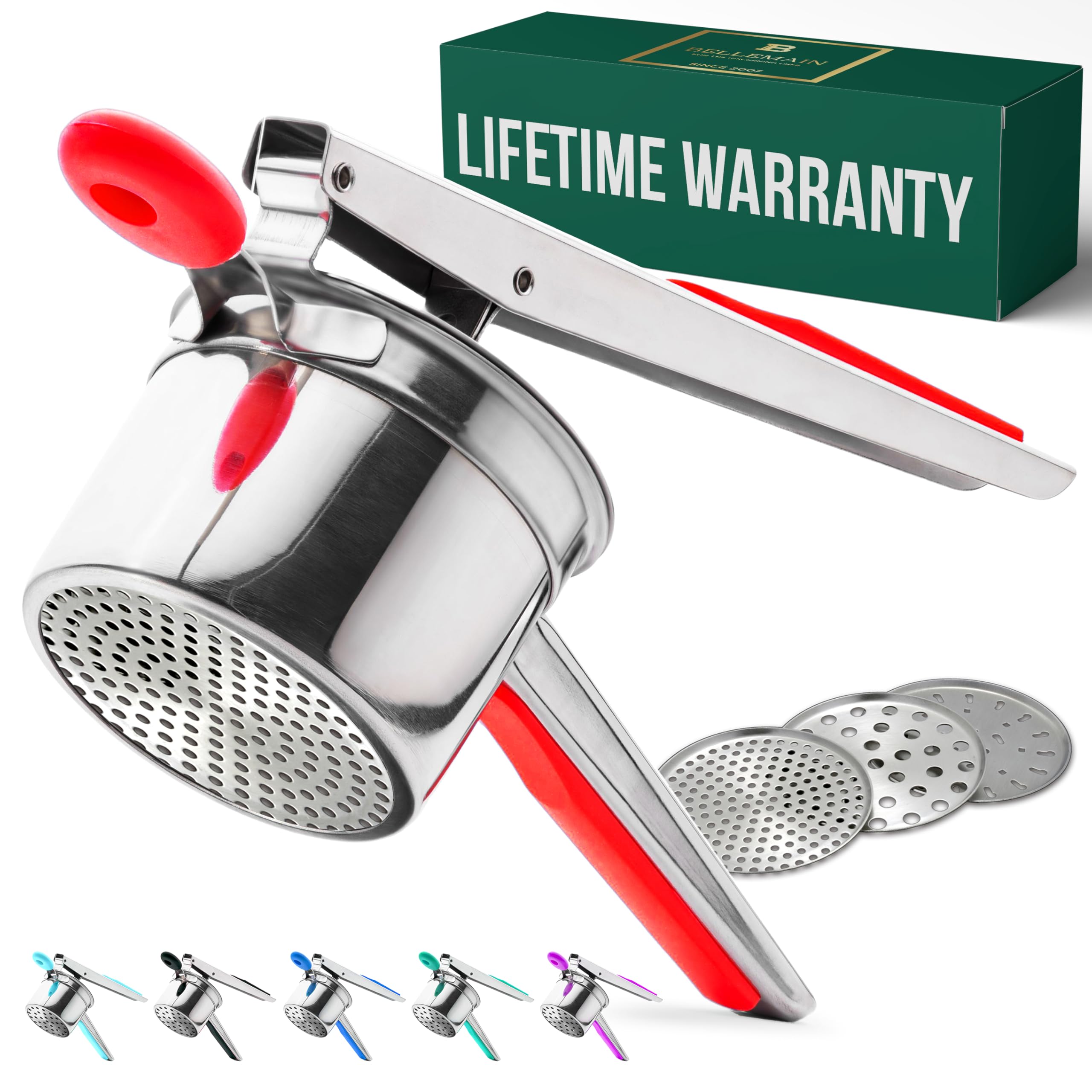 Bellemain Potato Ricer 15 Oz With 3 Interchangeable Discs | Mash Potato Masher Stainless Steel, Sweet Potato Masher Kitchen Tool
