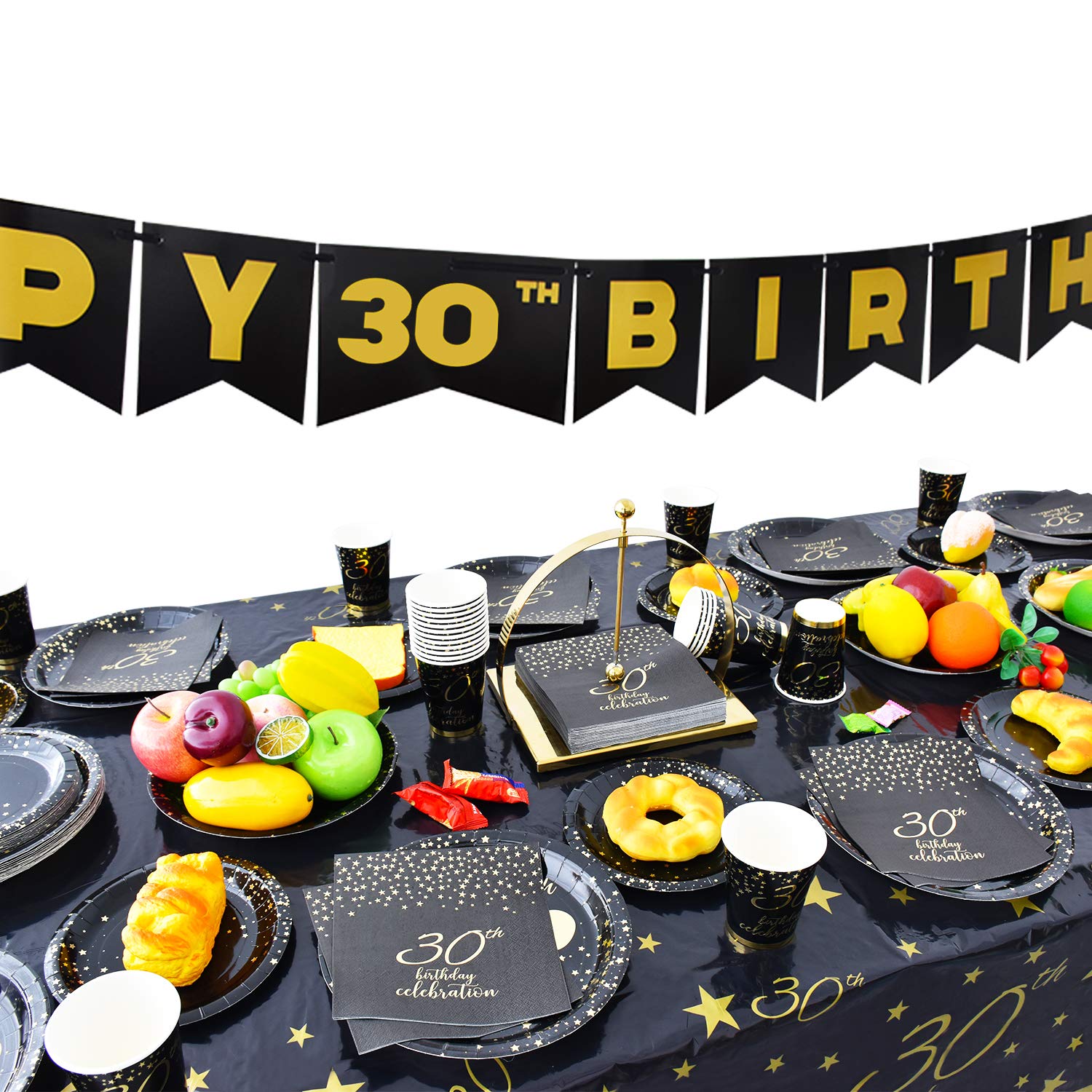 Gatherfun 30Th Birthday Napkin Disposable Paper Napkins Black And Gold Party Decorations Tableware For Men Woman 30 Birthday Par