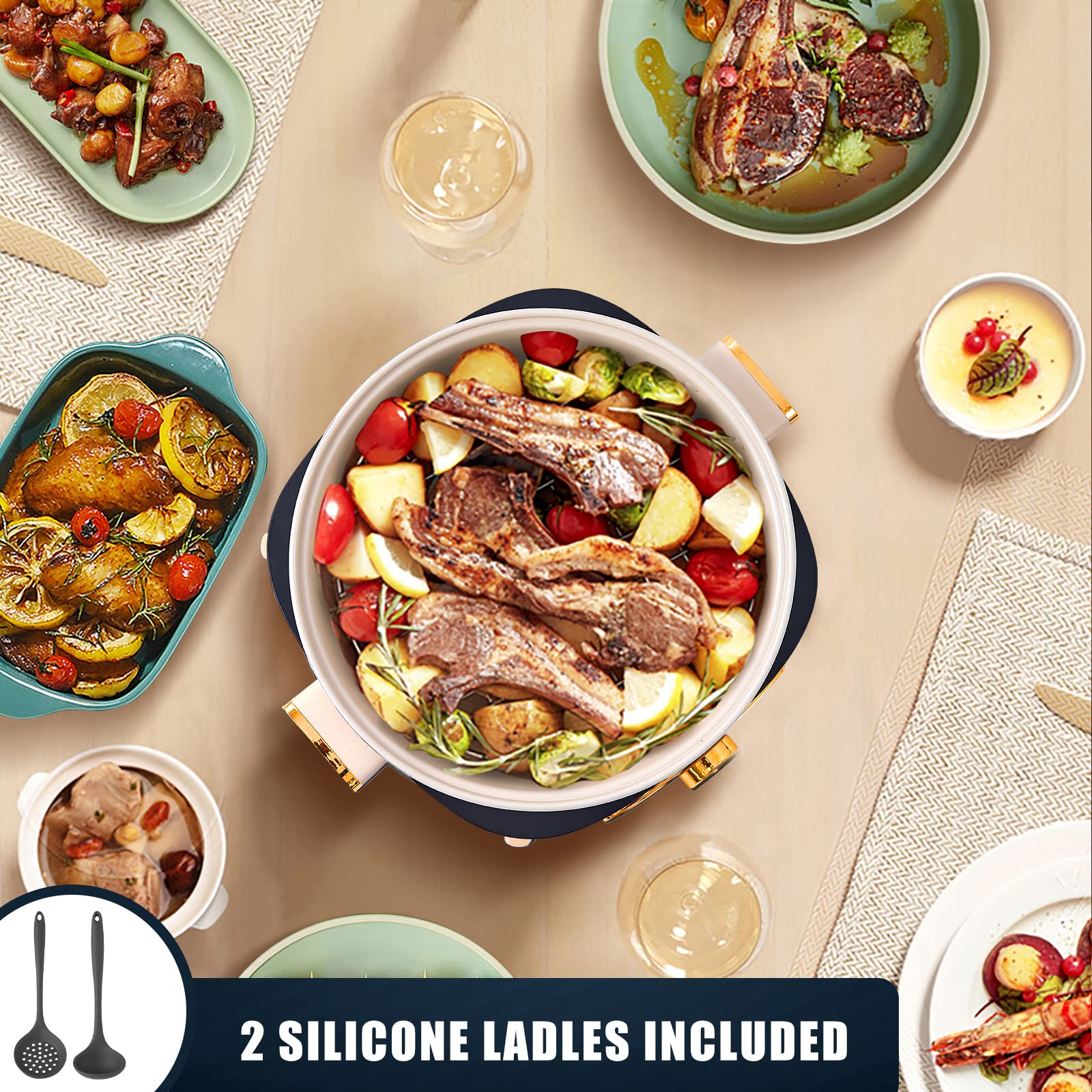 Dezin Electric Shabu Shabu Pot With Removable Pot, 5L Non-Stick Hot Pot Electric With Multi-Power Control, 3.7 '' Depth Electric