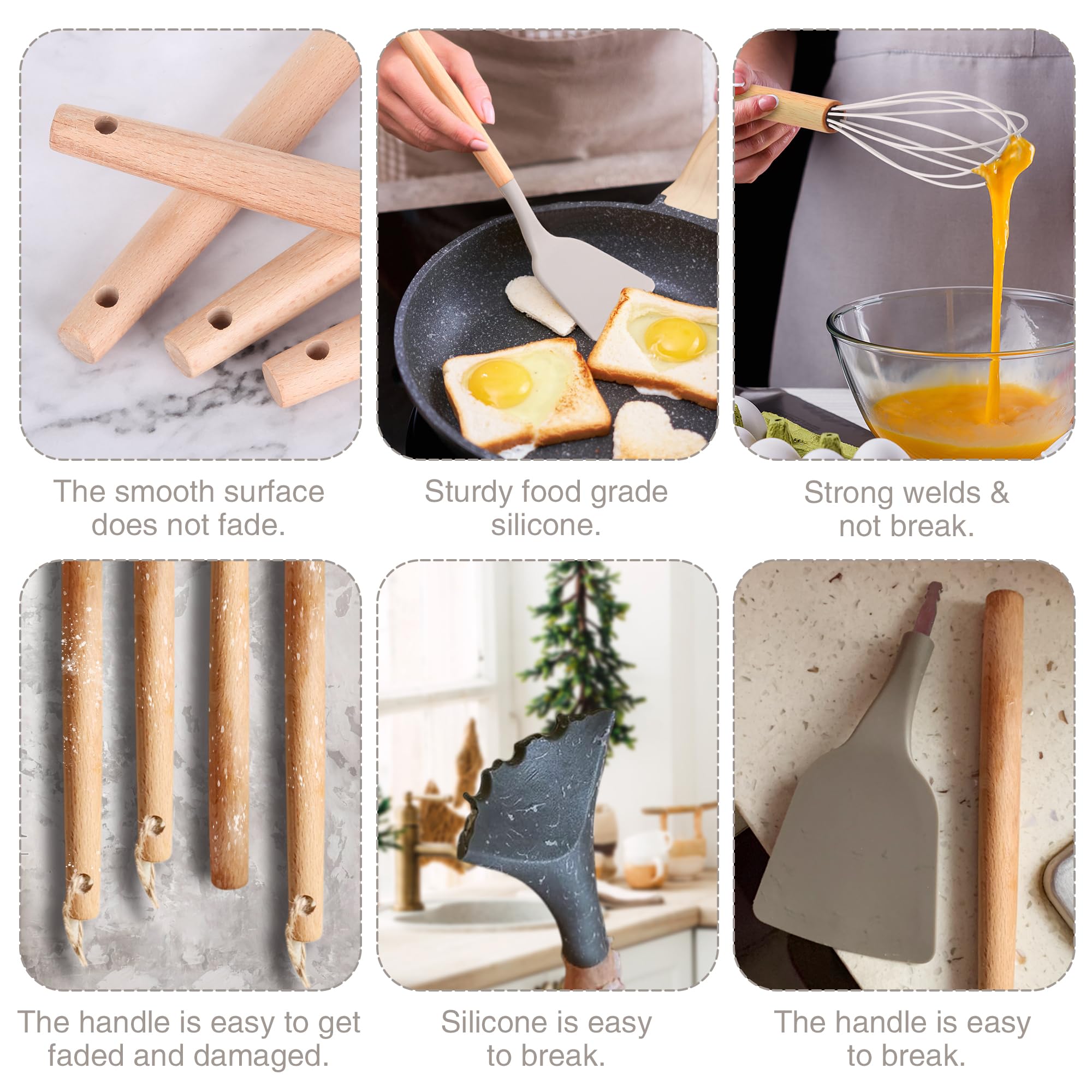 24 Pcs Kitchen Cooking Utensils Set,446F Heat Resistant Non-Stick Silicone Kitchen Utensil Set With Wooden Handles And Holder,Ki