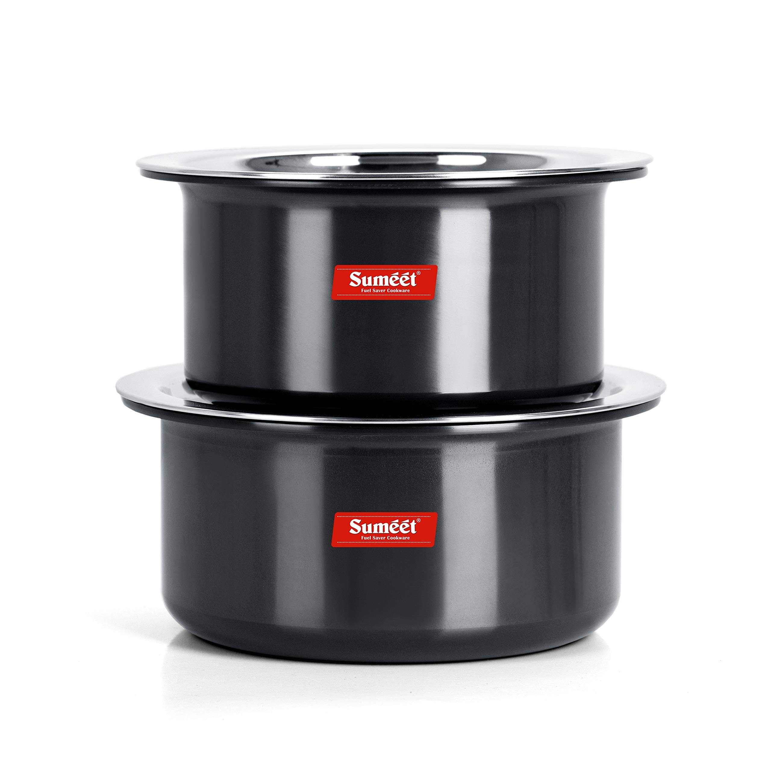 Sumeet 3Mm Thick Hard Aluminium Black Anodized Large Size Tope Set Of 2 Pc With S. S. Lid (Size No. 17 5 Ltr , No. 18  6 Ltr),