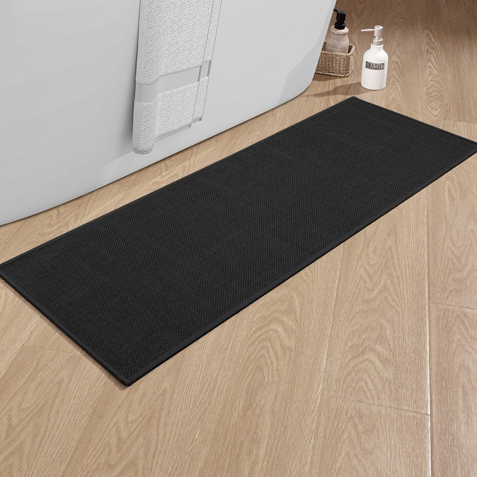Chakme Bathroom Rugs Mat 47X17, Ultra Thin Non Slip Bath Mat Runner Quick Dry Absorbent Bath Mat For Bathroom Floor, (Black, 47'