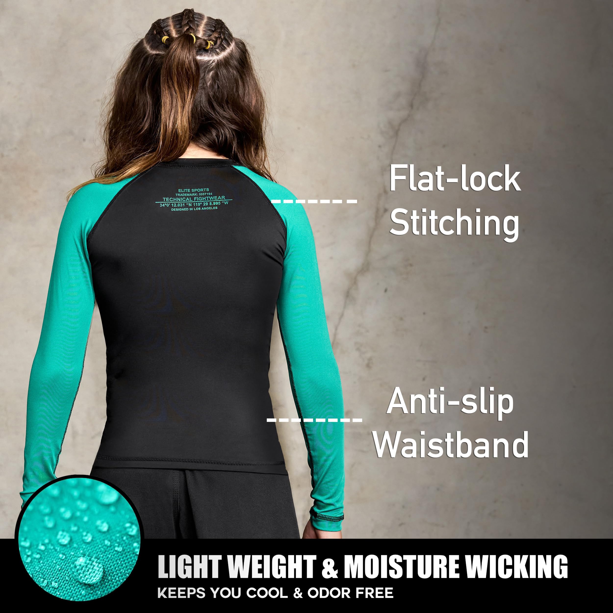 Elite Sports Rash Guards For Boys And Girls, Full Sleeve Compression Bjj Kids And Youth Rash Guard (Green, Small)