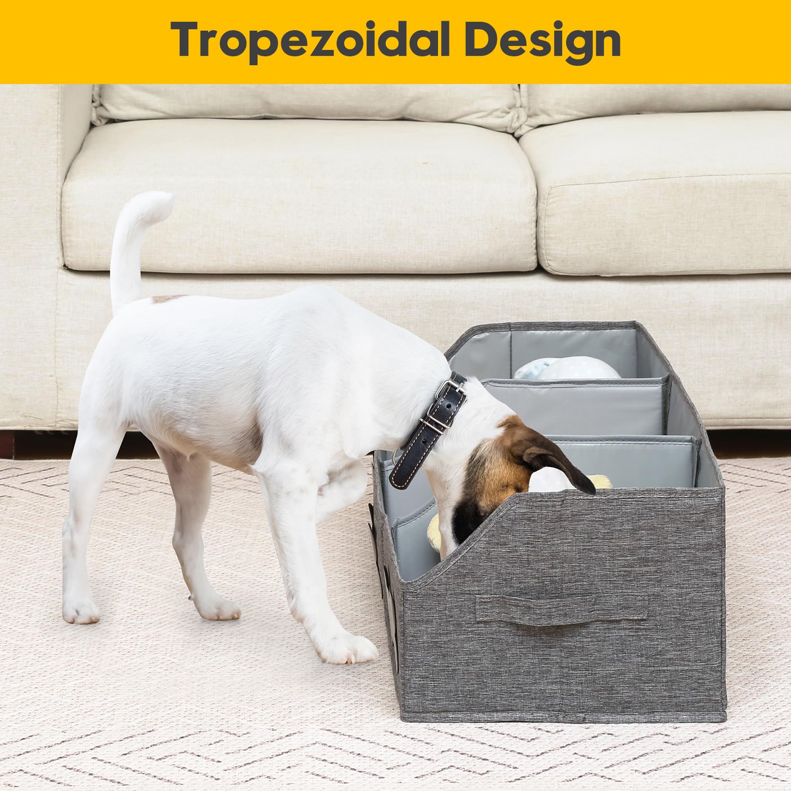 Qozary Large Dog Toy Basket With Diy Tag - Collapsible Dog Toy Bin, Fabric Personalized Dog Toy Box, Trapezoid Dog Toy Storage A