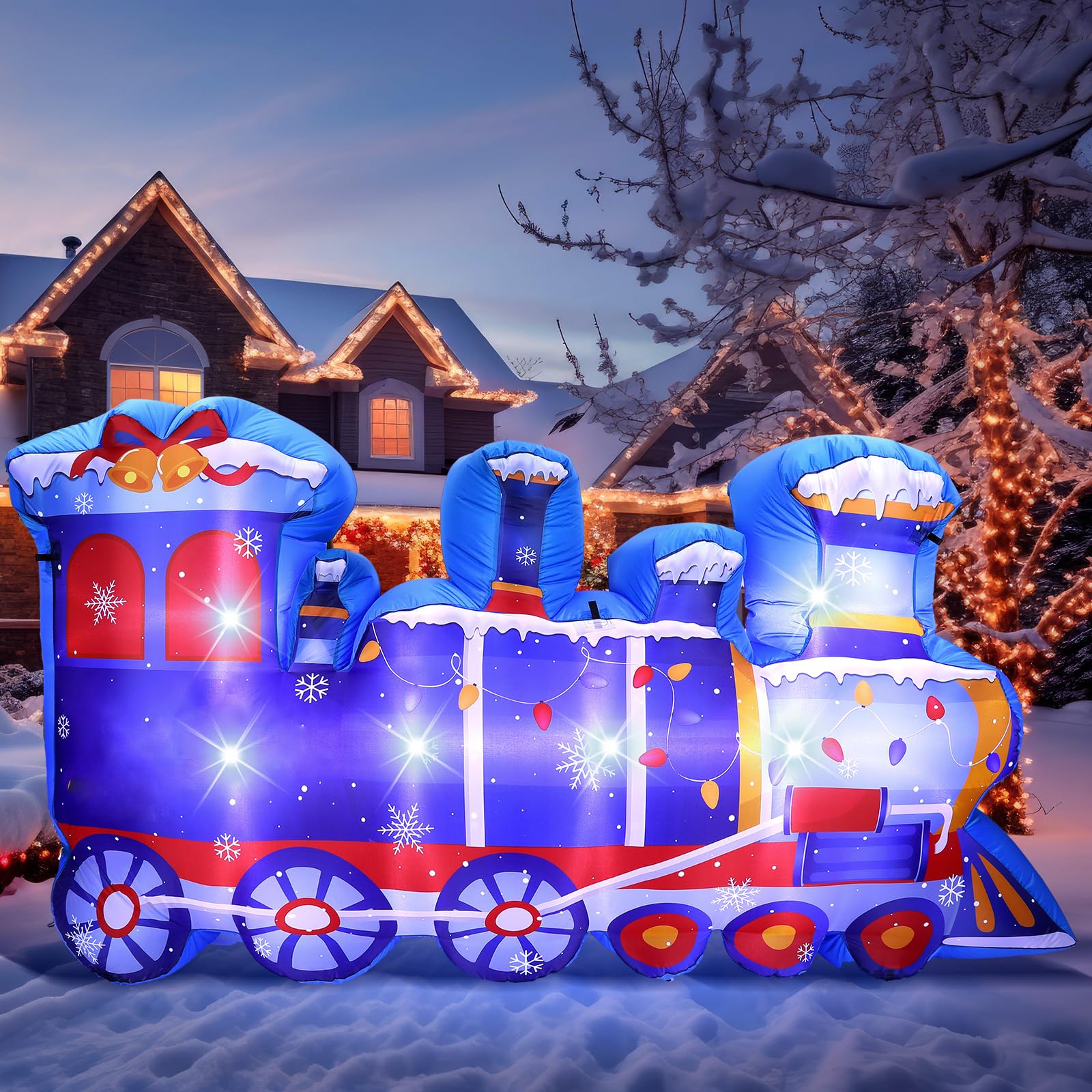 VIHOSE 8 ft Length Christmas Polar Train Inflatable Outdoor Decoration Christmas Blow Up Polar Train Winter Birthday Photo Props