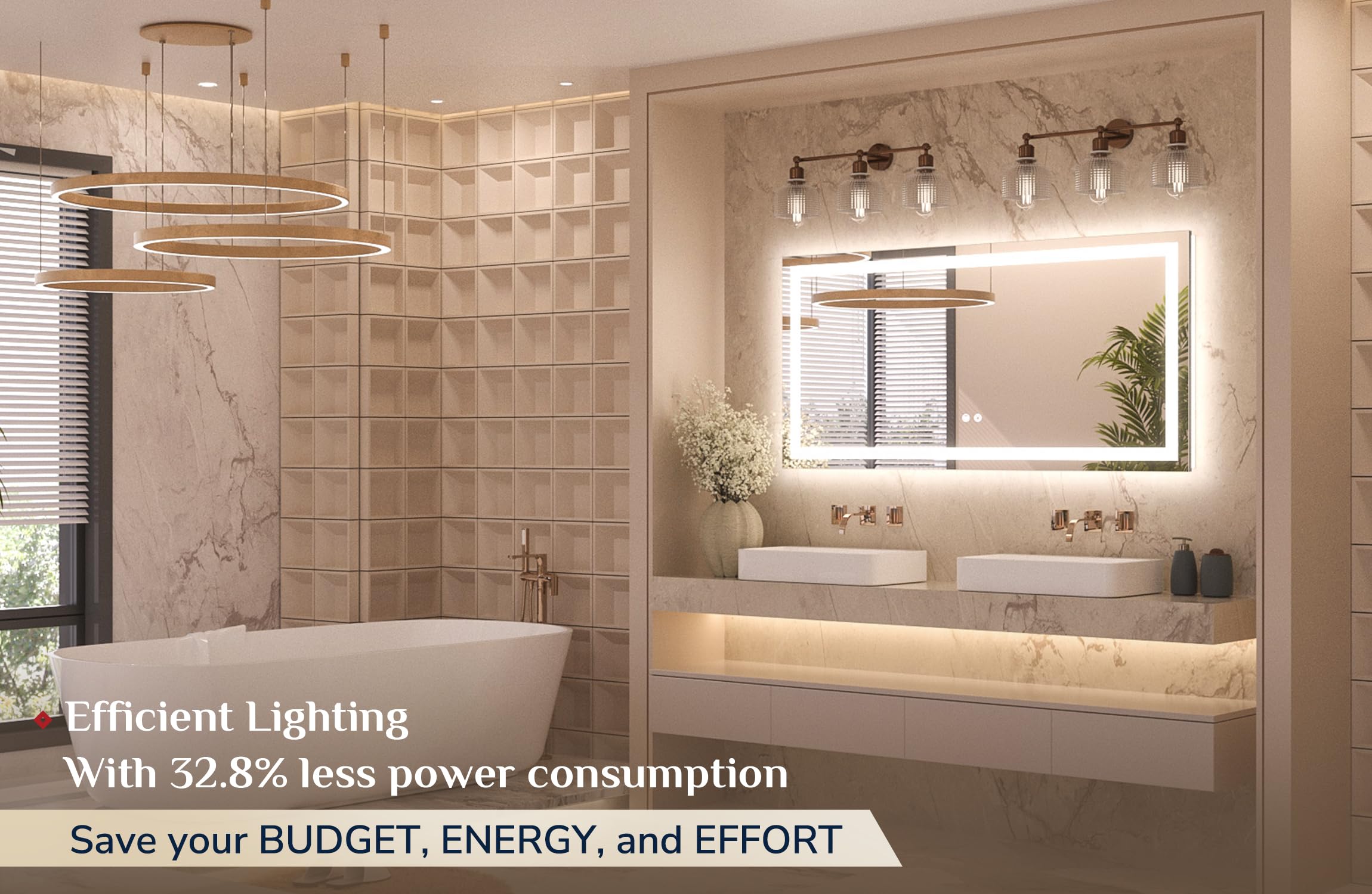 Keonjinn 48 X 24 Inch Bathroom Mirror With Lights, Led Vanity Mirror With Frontlit & Backlit, Stepless Dimmable 3-Color Temperat