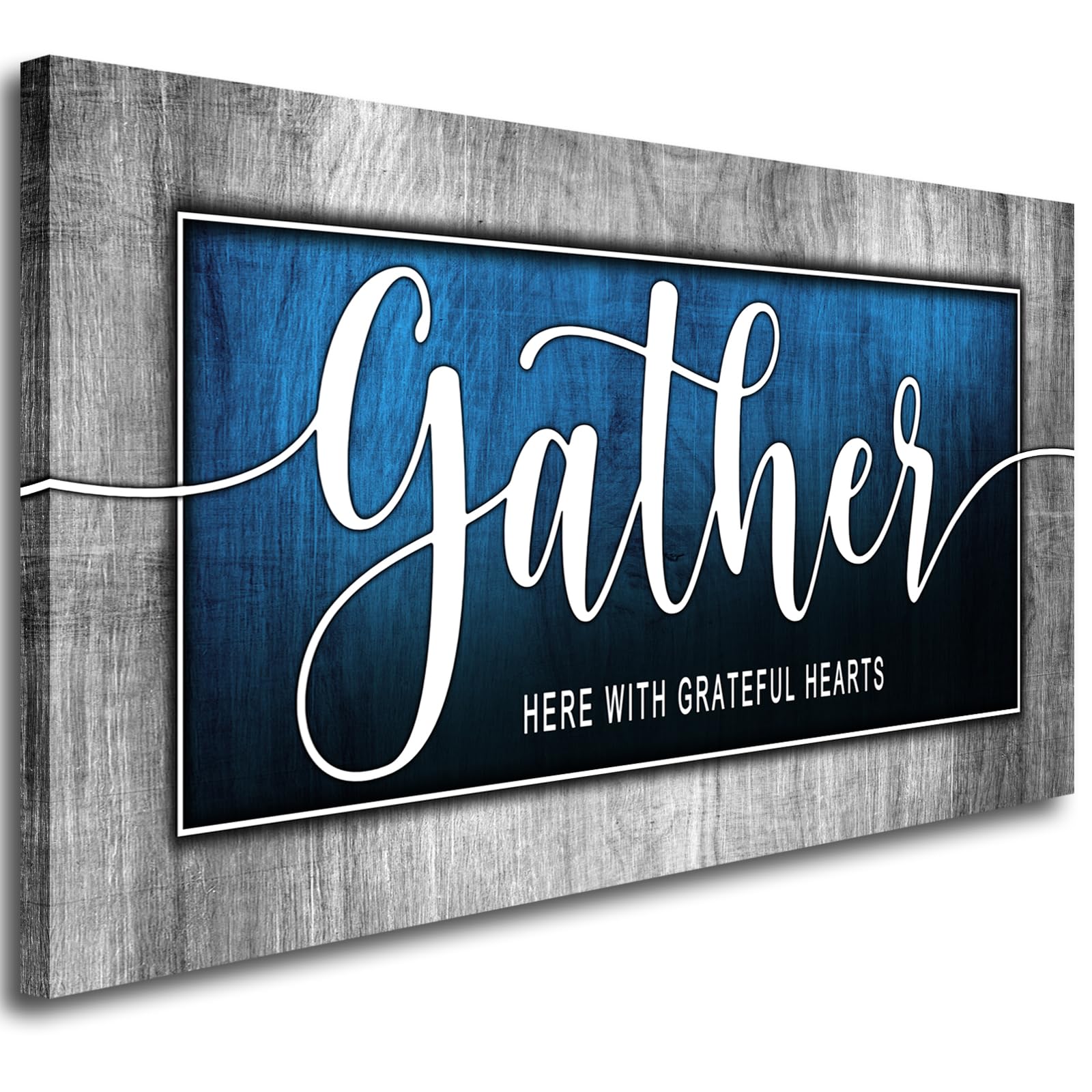 Inspirational Quote Canvas Wall Art For Living Room-Gather Signs For Home Decor-Gather Wall Decor-Blue Canvas Print Painting Pic