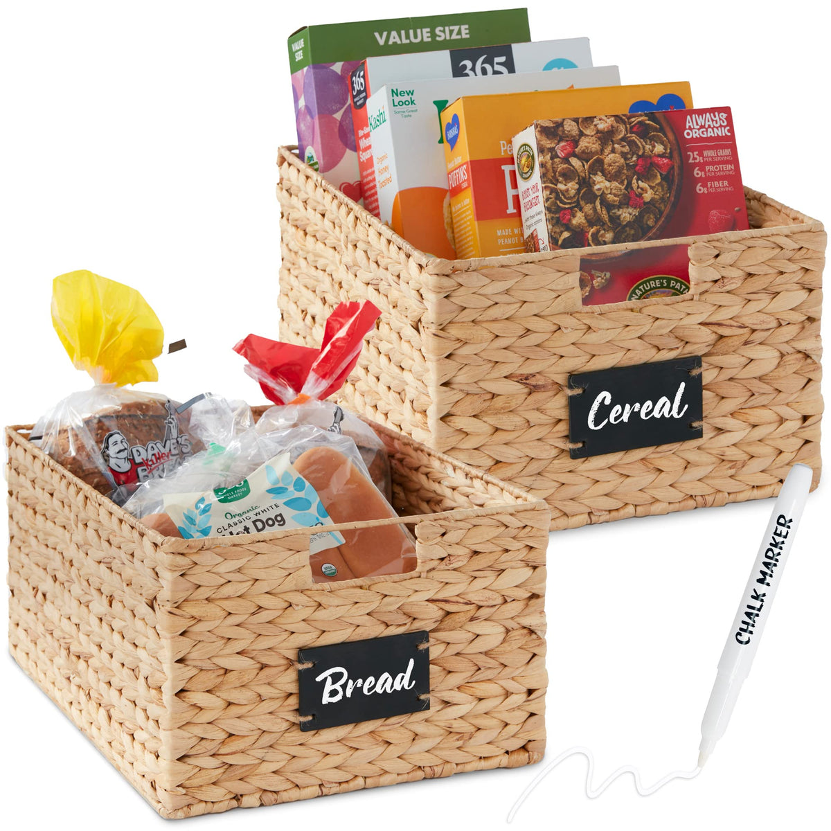 Best Choice Products Pantry Baskets Set Of 2 16X12In Water Hyacinth Storage Baskets, Woven Wicker Kitchen Organizers With Handle