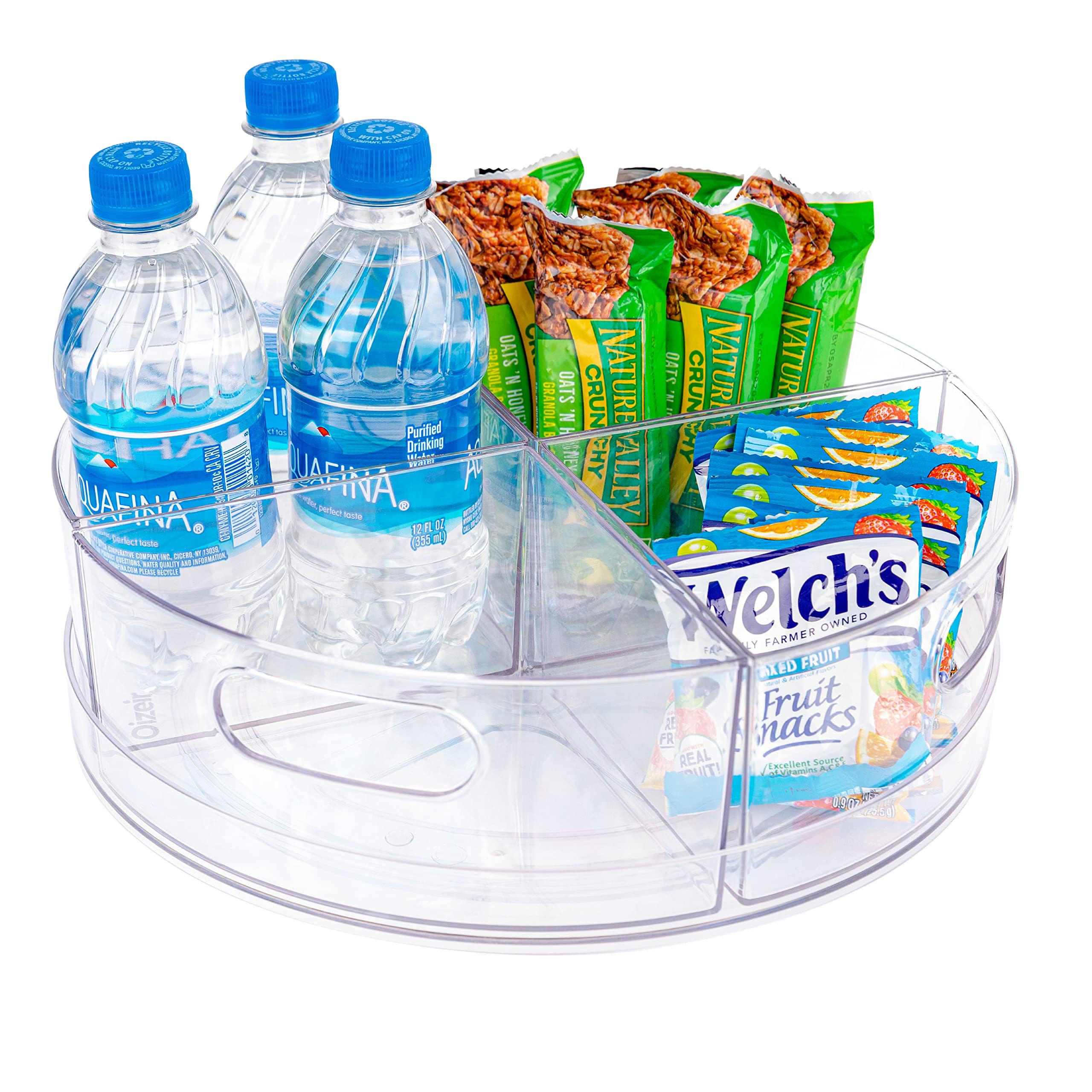 Oizeir Lazy Susan Turntable - Clear Acrylic, Removable Sections, Rotates 360 Degrees. Easily Organize Your Fridge, Cabinet Or Co