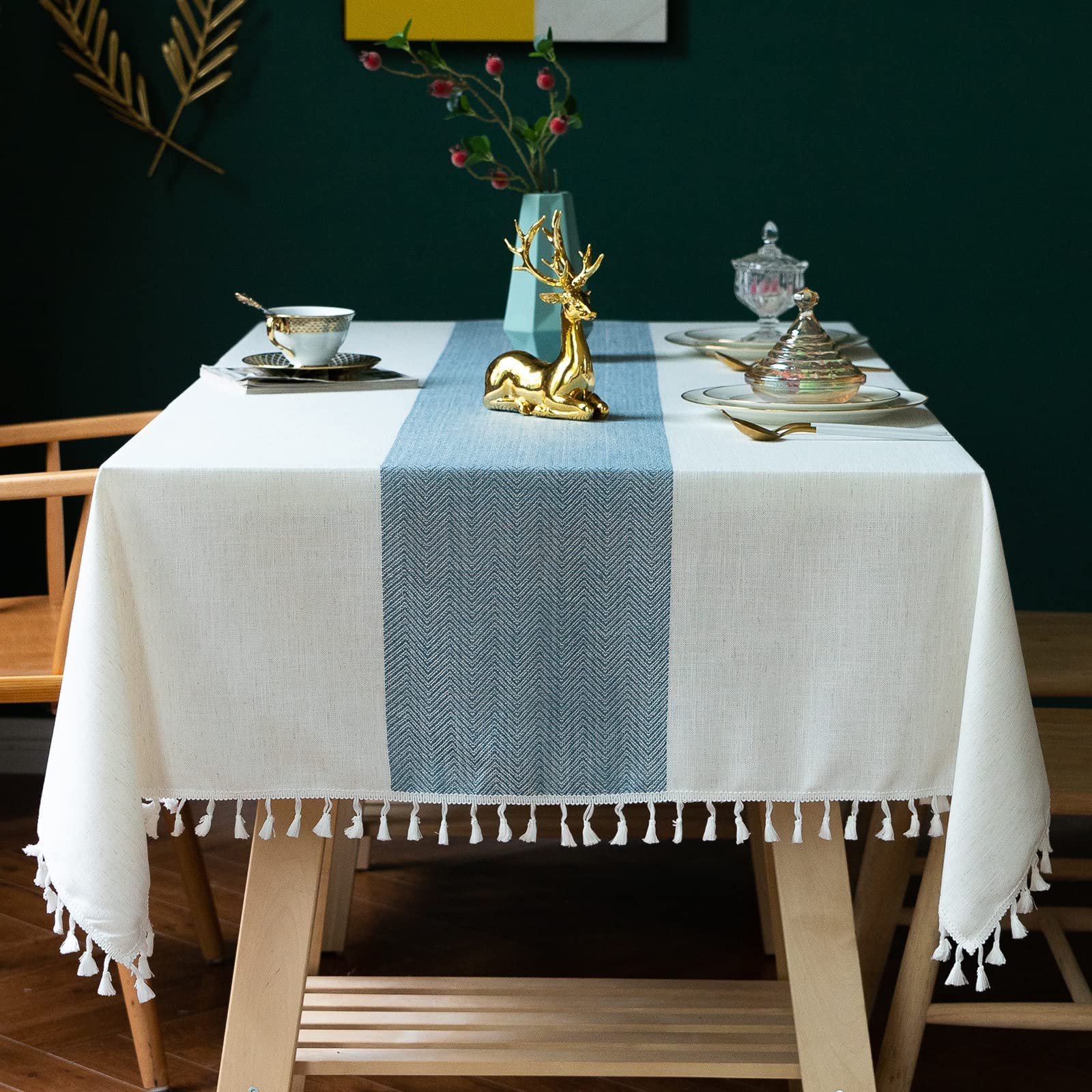 Jiale Tablecloths For Rectangle Tables,Cotton Linen Table Cloth Waterproof Tablecloth Wrinkle Free Farmhouse Dining Table Cover,