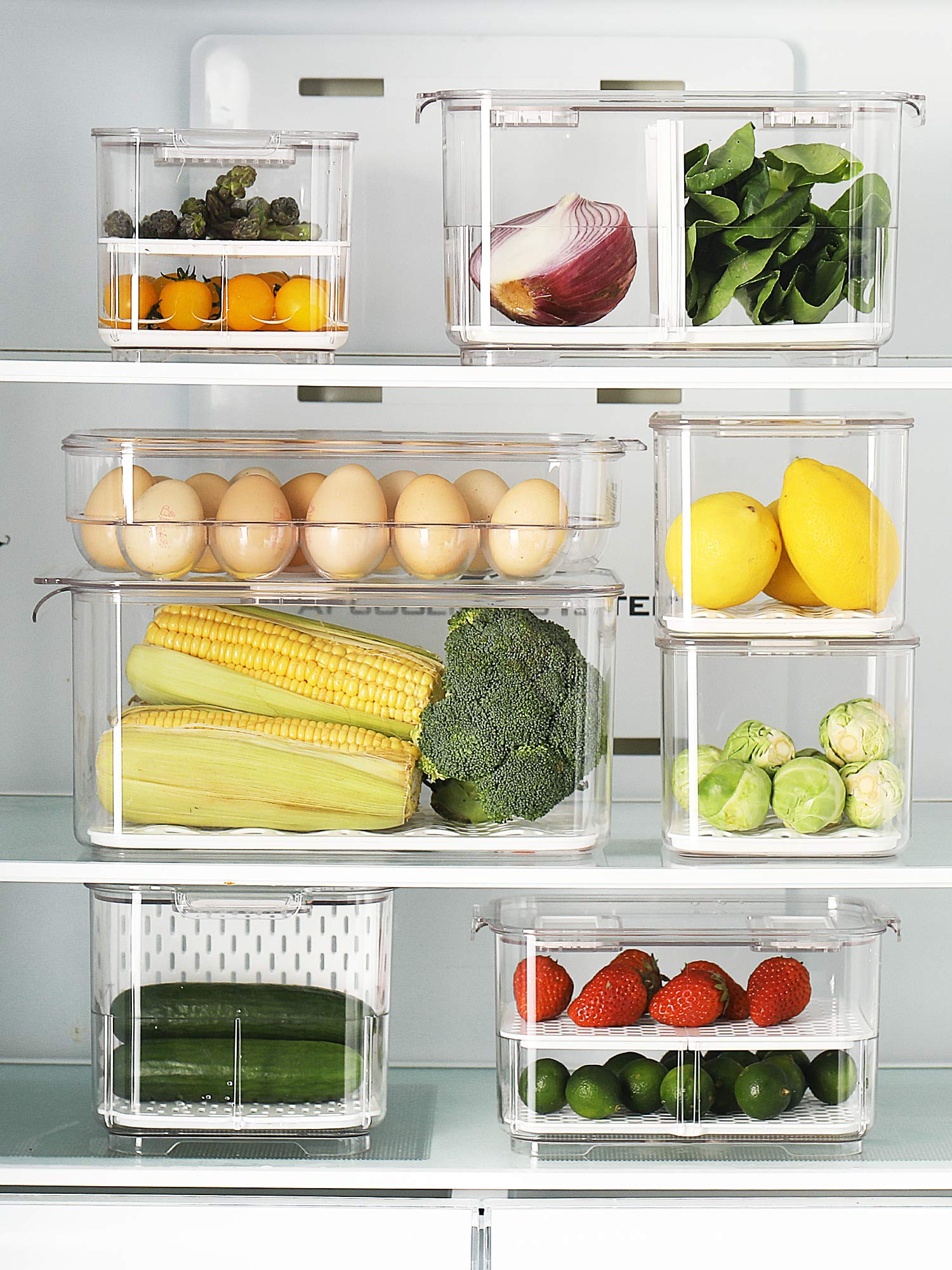 Vacane Fresh Produce Saver For Refrigerator, 3 Pcs Food Fruit Lettuce Keeper Containers, Salad Vegetable Storage Organizers Stac