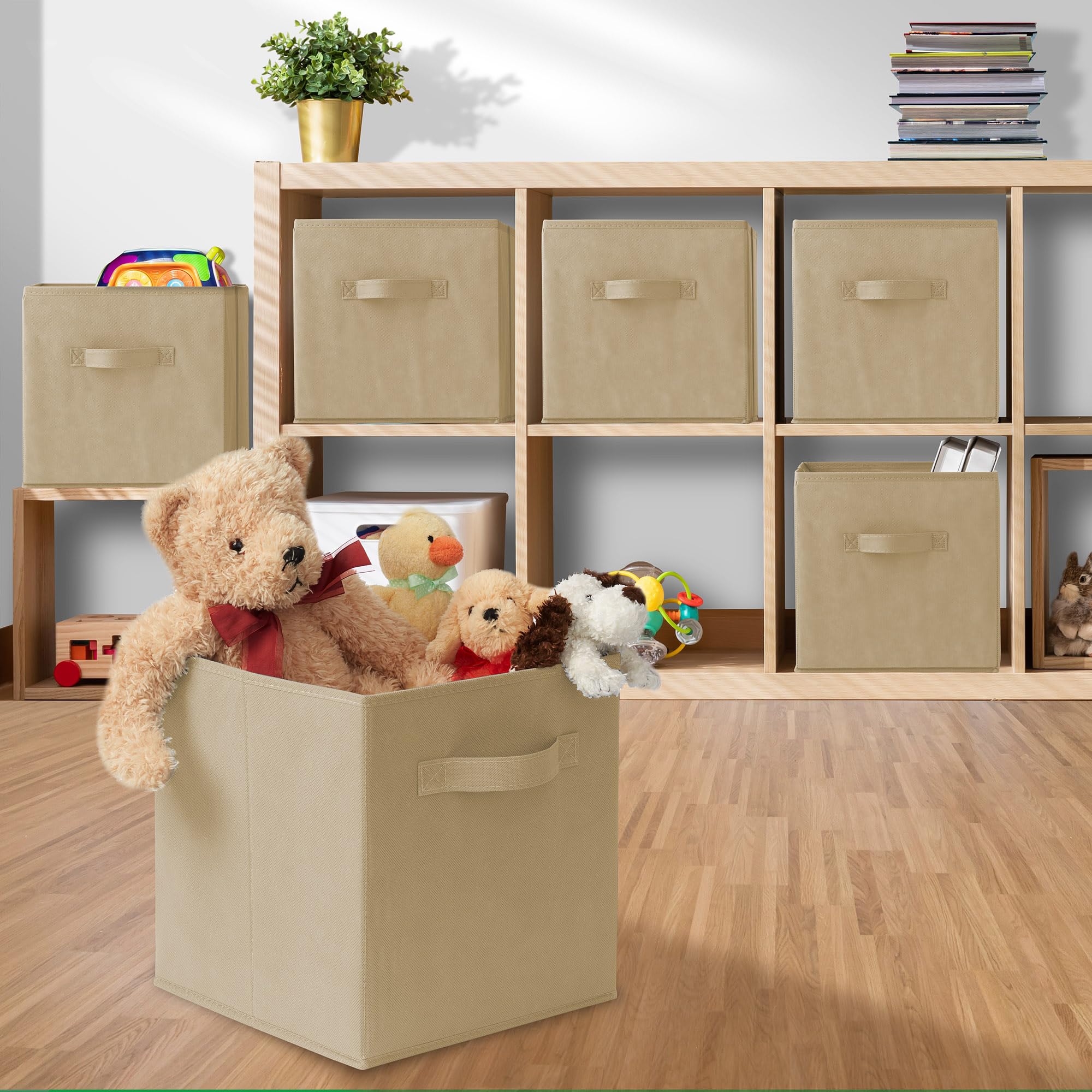 Casafield Set of 6 Collapsible Fabric Cube Storage Bins  Sandy Beige - 11'' Foldable Cloth Baskets for Shelves  Cubby Organizers & More