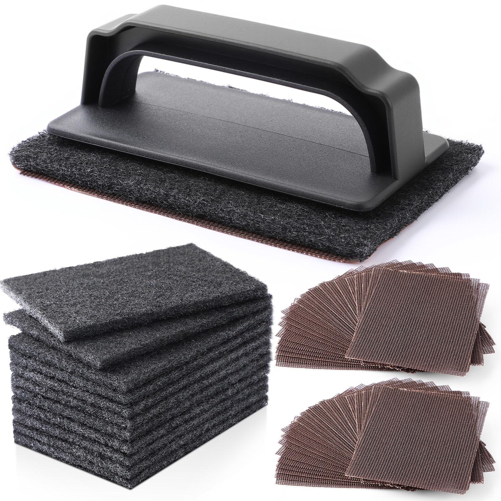 Reallnaive 31 Pcs Griddle Cleaning Kit Screen Holder Grill Screens Cleaning Pads Heavy Duty Abrasive Mesh Pads for Flat Tops, Ca