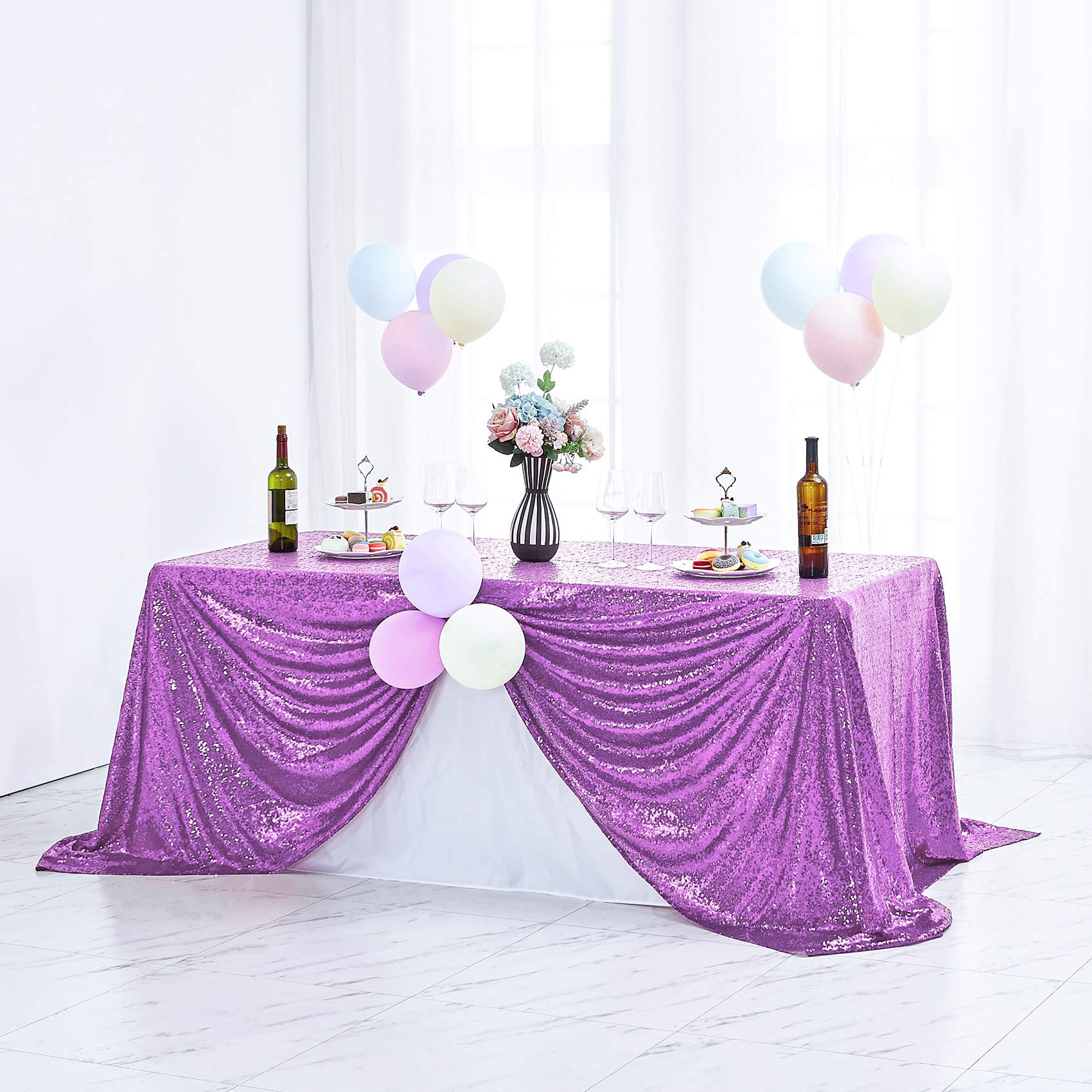 Hahuho 50X80 Inch Rectangular Sequin Tablecloth Lavender, Glitter Tablecloth For Bridal Shower Decorations, Birthday, Wedding, D