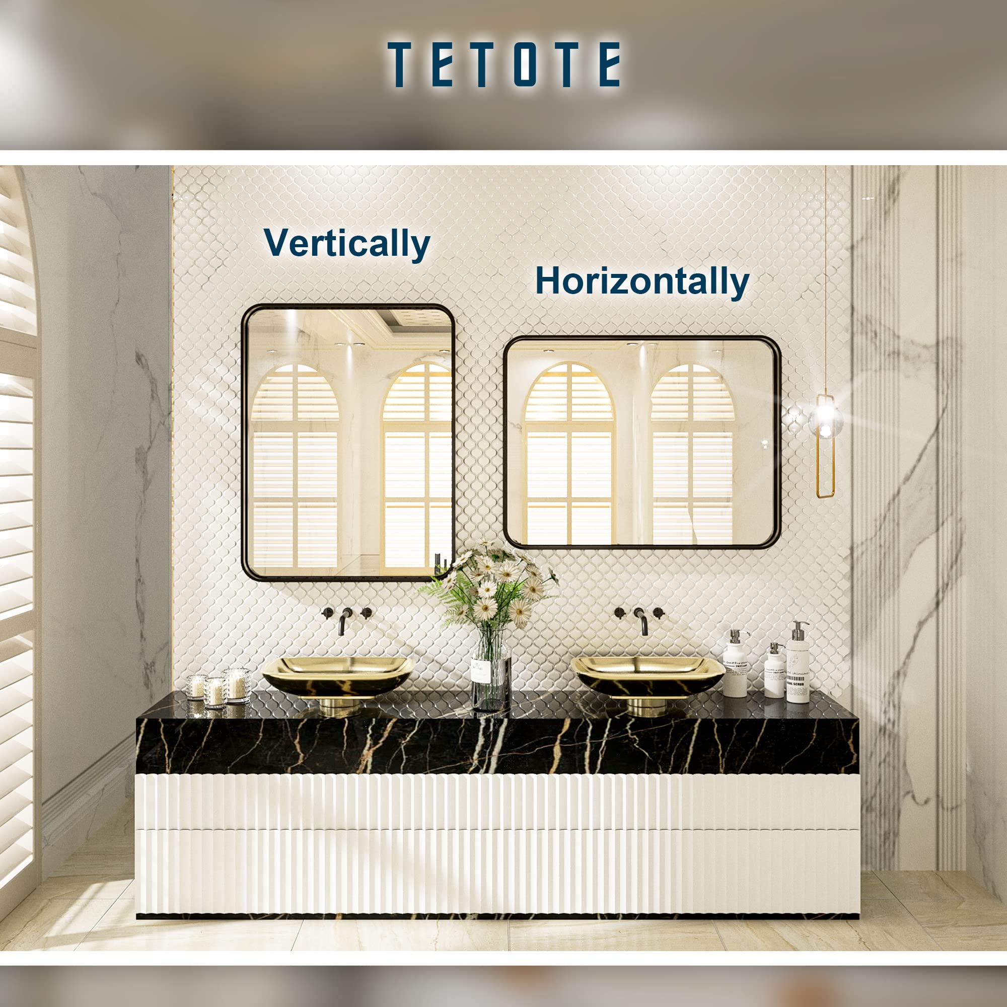 Tetote Black Framed Mirrors For Bathroom, 30 X 36 Inch Modern Decorative Wall Mounted Rectangle Matte Framed Vanity Mirror (Hori