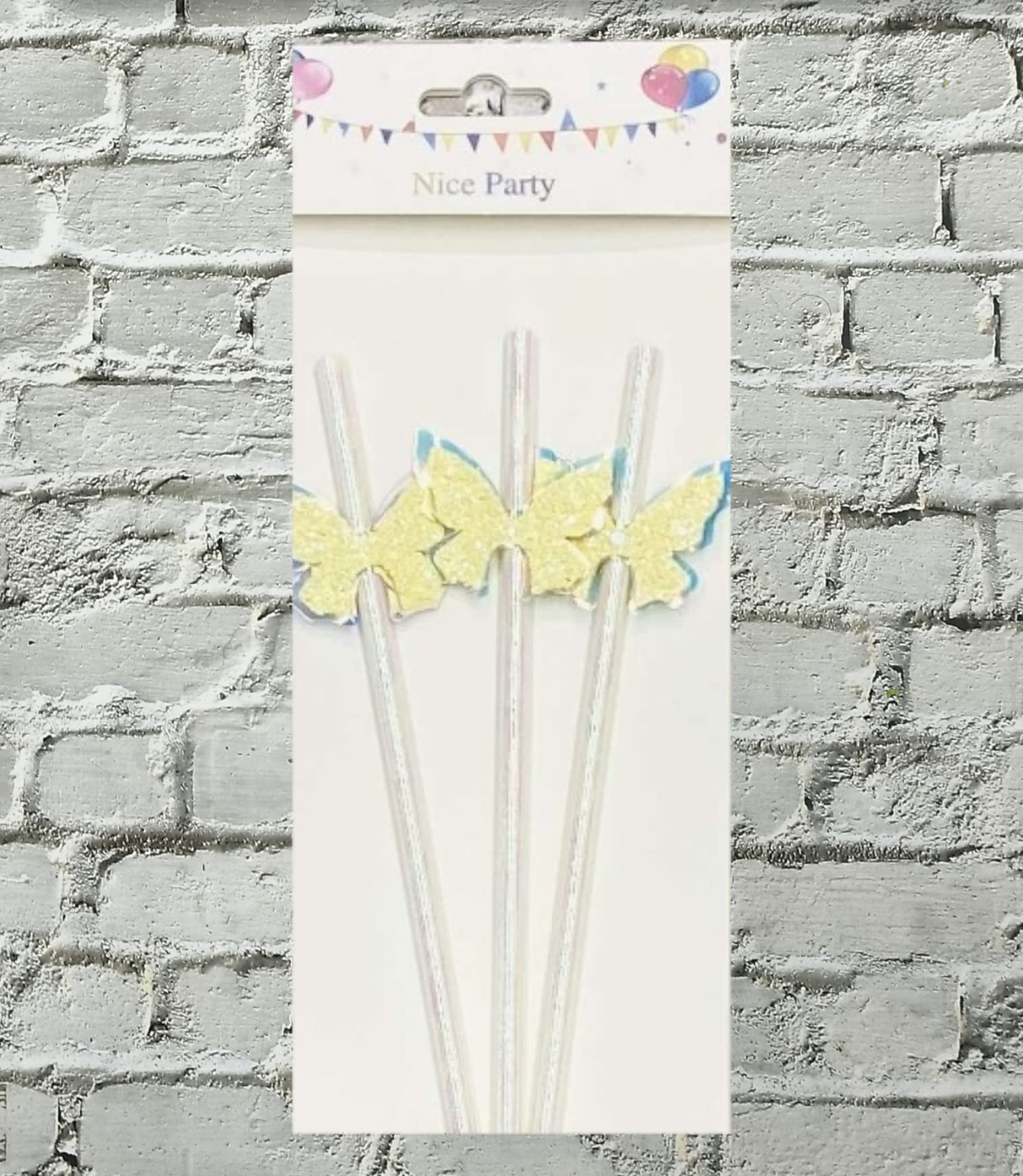 Cake Decor 3Pcs Dual Shade Yellow Blue Butterfly Straw Topper For Cake Decoration(SbStraw336Yb)