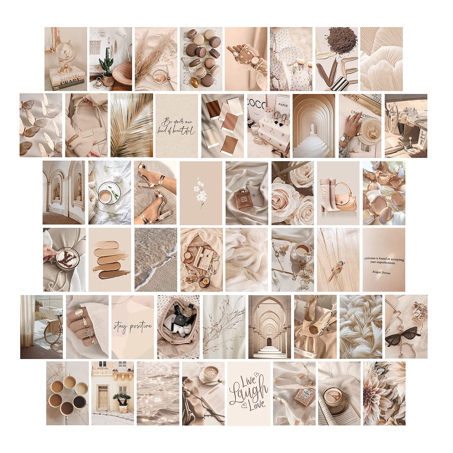 WOONKIT Beige Wall Collage Kit Aesthetic Pictures  Room Decor Aesthetic  Room Decor for Teen Girls  Photo Collage Kit for Wall Aesthetic  Room Decor for Bedroom Aesthetic  Trendy Teen  50PCS 4X6 IN