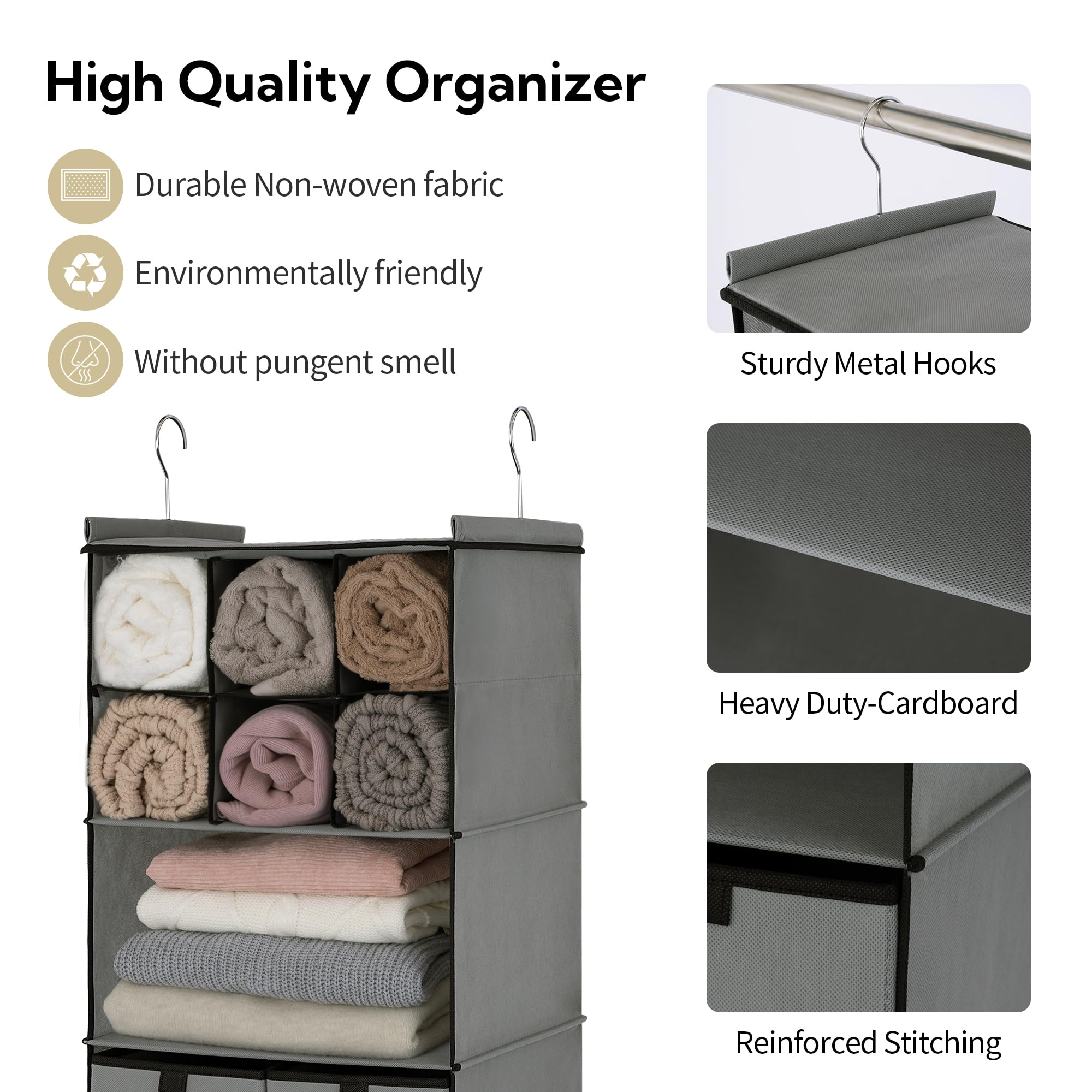 Granny Says Hanging Closet Organizer With Drawers, 4 Shelf Dividers Closet Hanging Organizer, Foldable Hanging Shelves For Wardr