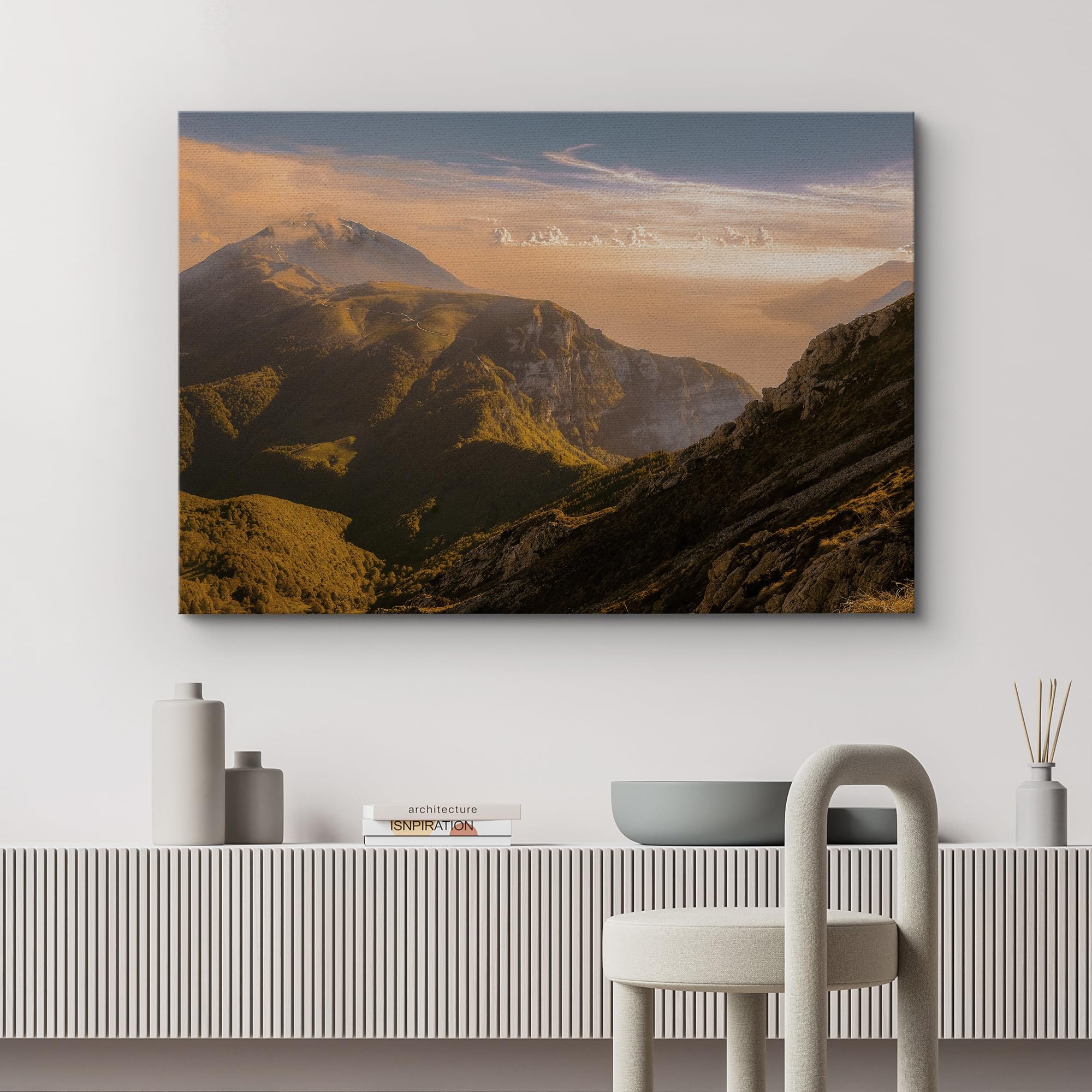Wall26 Canvas Print Wall Art Golden Mountain Landscape Warm Photography Realism Bohemian Scenic Relax/Calm Cool For Living Room,