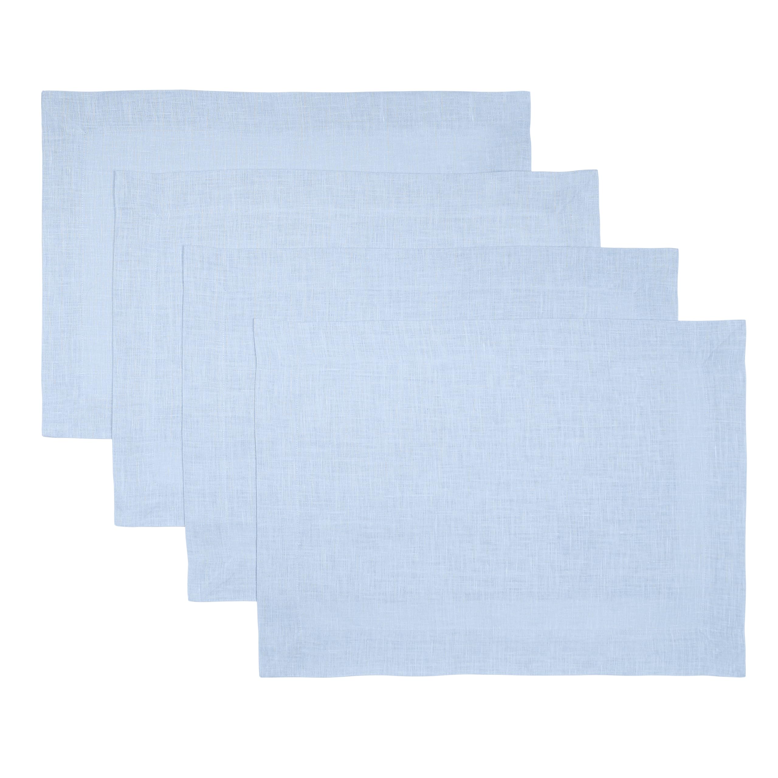D'Moksha Homes Linen Placemats Set Of 4-100% Pure Linen Powder Blue Placemats 14 X 19 Inch - Washable Powder Blue Placemats For