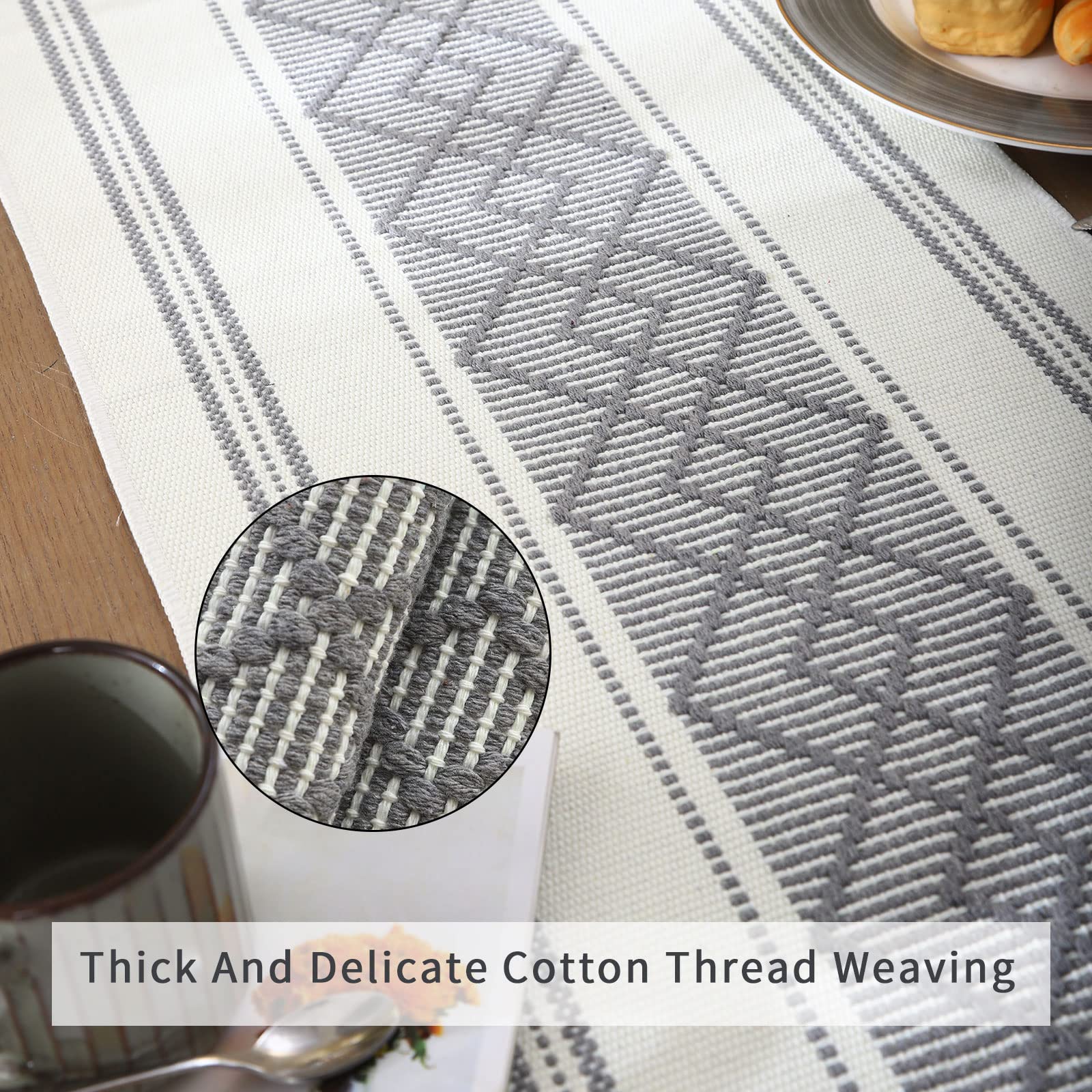Lufeijiashi Woven Table Runners Farmhouse Style,Boho Table Runners 90 Inches Long With Tassels Elegant Washable Table Runners Fo