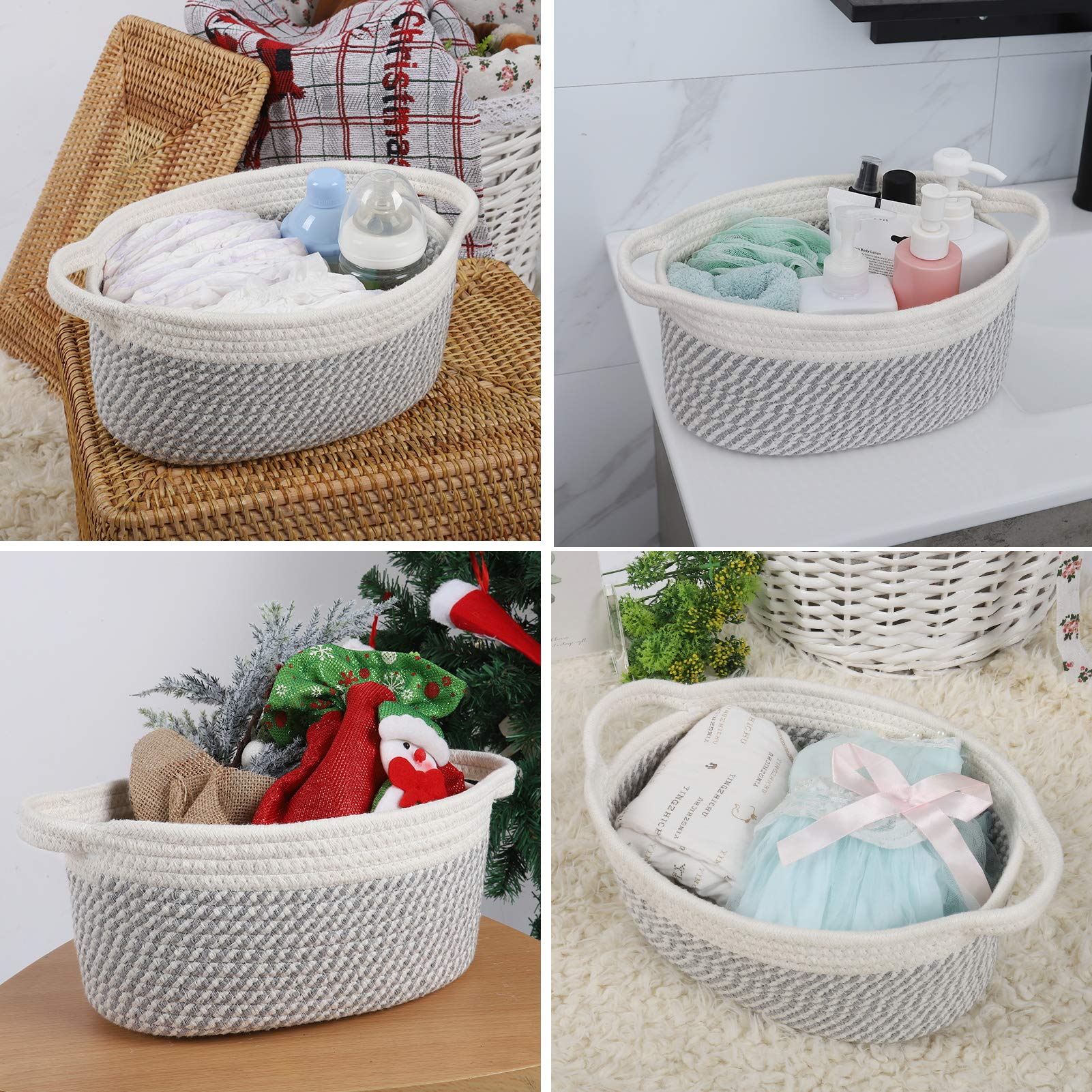 ABenkle Small Woven Basket  12''x 8'' x 5'' Cute Small Basket  Rope Room Shelf Storage Basket  Cat Dog Toys Basket Chest Box  Empty Decorative Gift Basket with Handles