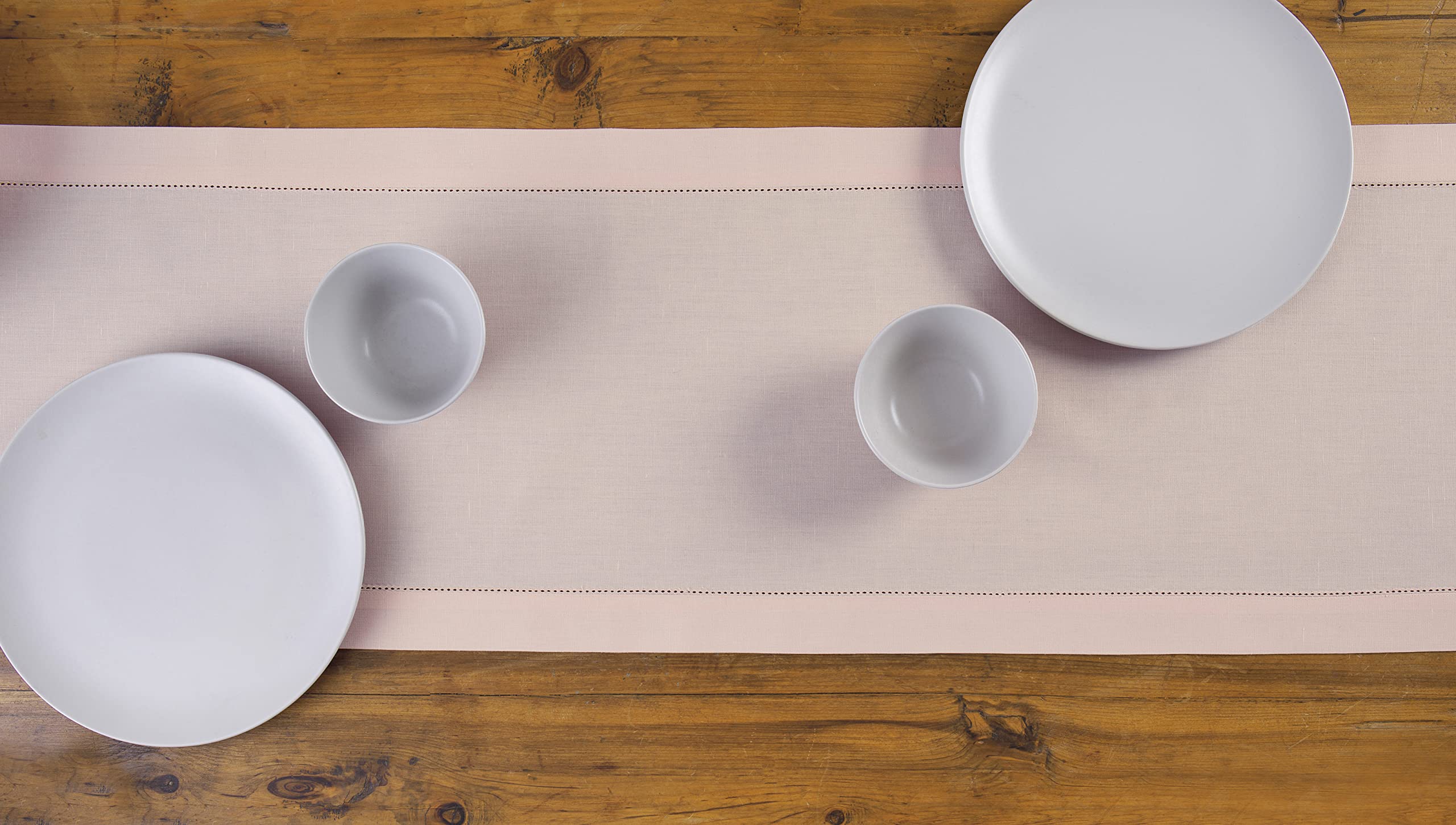 Solino Home Pink Table Runner 36 Inch - Cotton Linen Hemstitch Fall, Thanksgiving, Christmas Table Runner 14 X 36 Inch - Machine
