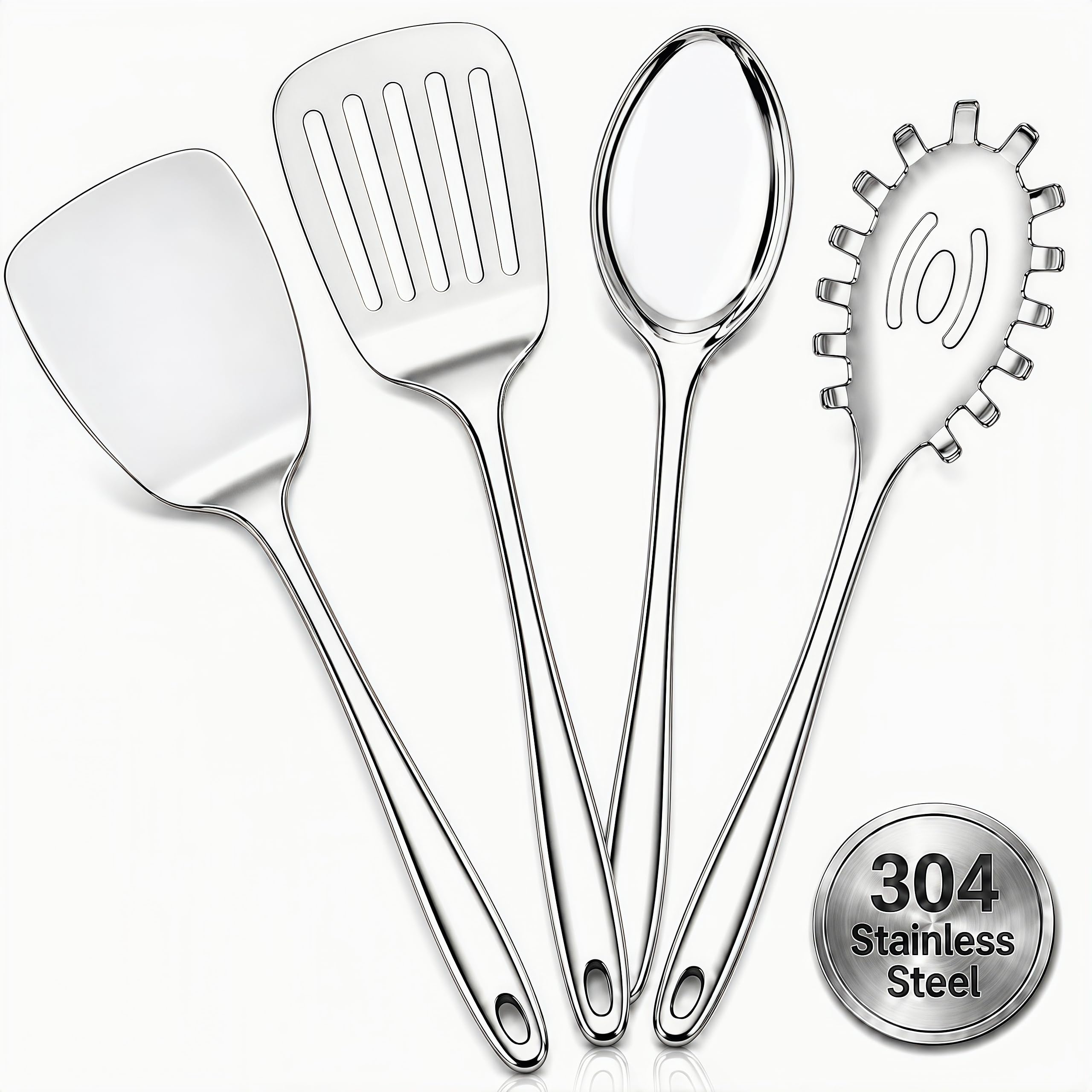 4 Pcs Stainless Steel Cooking Utensils Set, Stainless Steel Spatula & Spoon