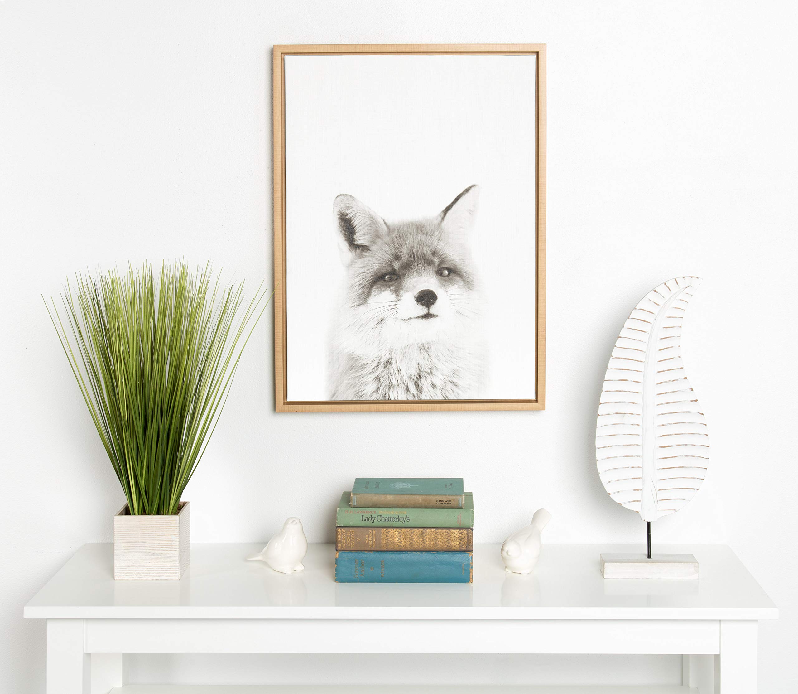 Kate And Laurel Sylvie Fox Black And White Portrait Framed Canvas Wall Art By Simon Te Tai, 18X24 Natural