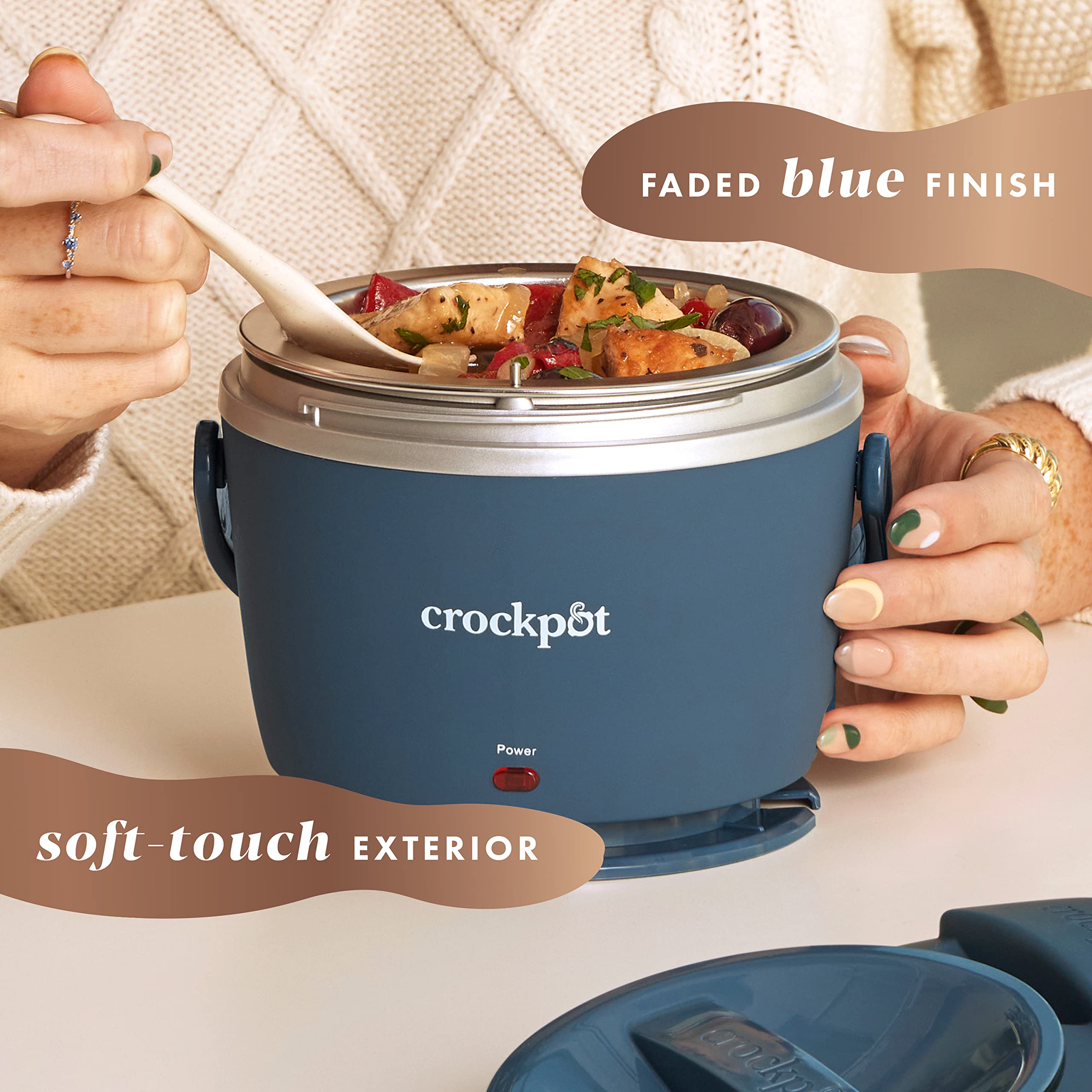 Crock-Pot 20-Ounce Electric Lunch Box, Portable Food Warmer, Faded Blue, Perfect For Travel, Car, On-The-Go, Keeps Food Warm, Sp