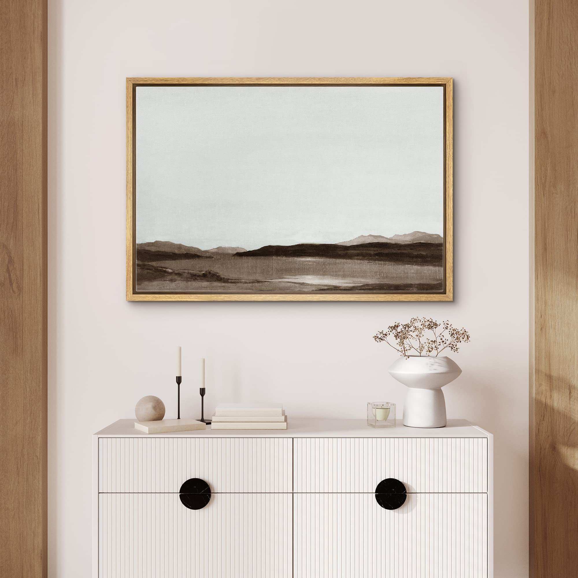 Signford Framed Canvas Wall Art Monochromatic Brown Mountains And Valleys Landscape Wilderness Impressionism Traditional For Liv