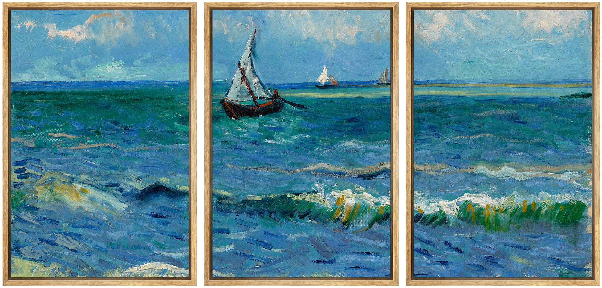 Wall26 Framed Canvas Print Wall Art Set Seascape By Vincent Van Gogh Nature Wilderness Illustrations Fine Art Relax/Calm Multico