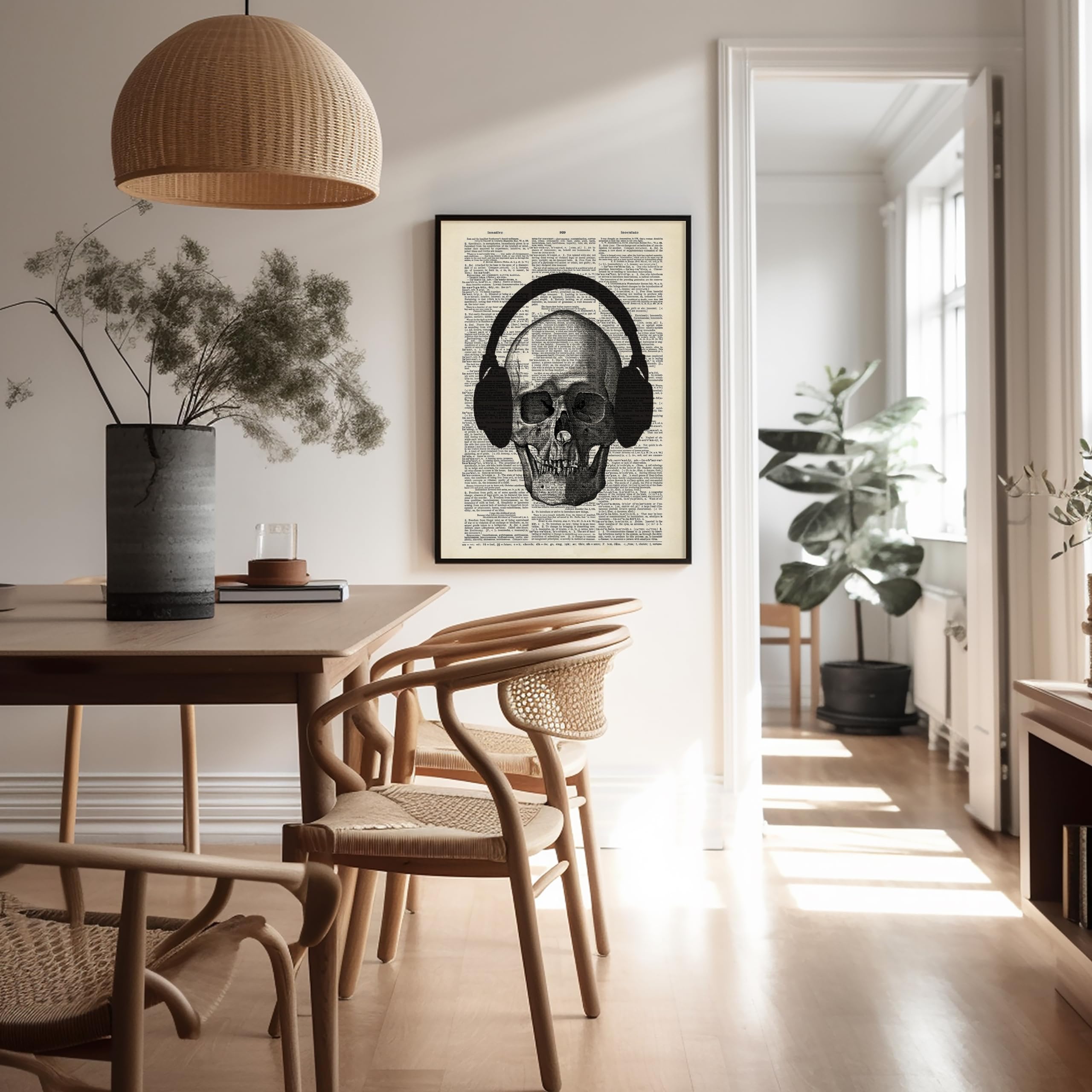 Poster Master Dictionary Art Poster - Skull With Headphone Print - Skull Art - Music Art - Gift For Him, Her, Musician - Goth De