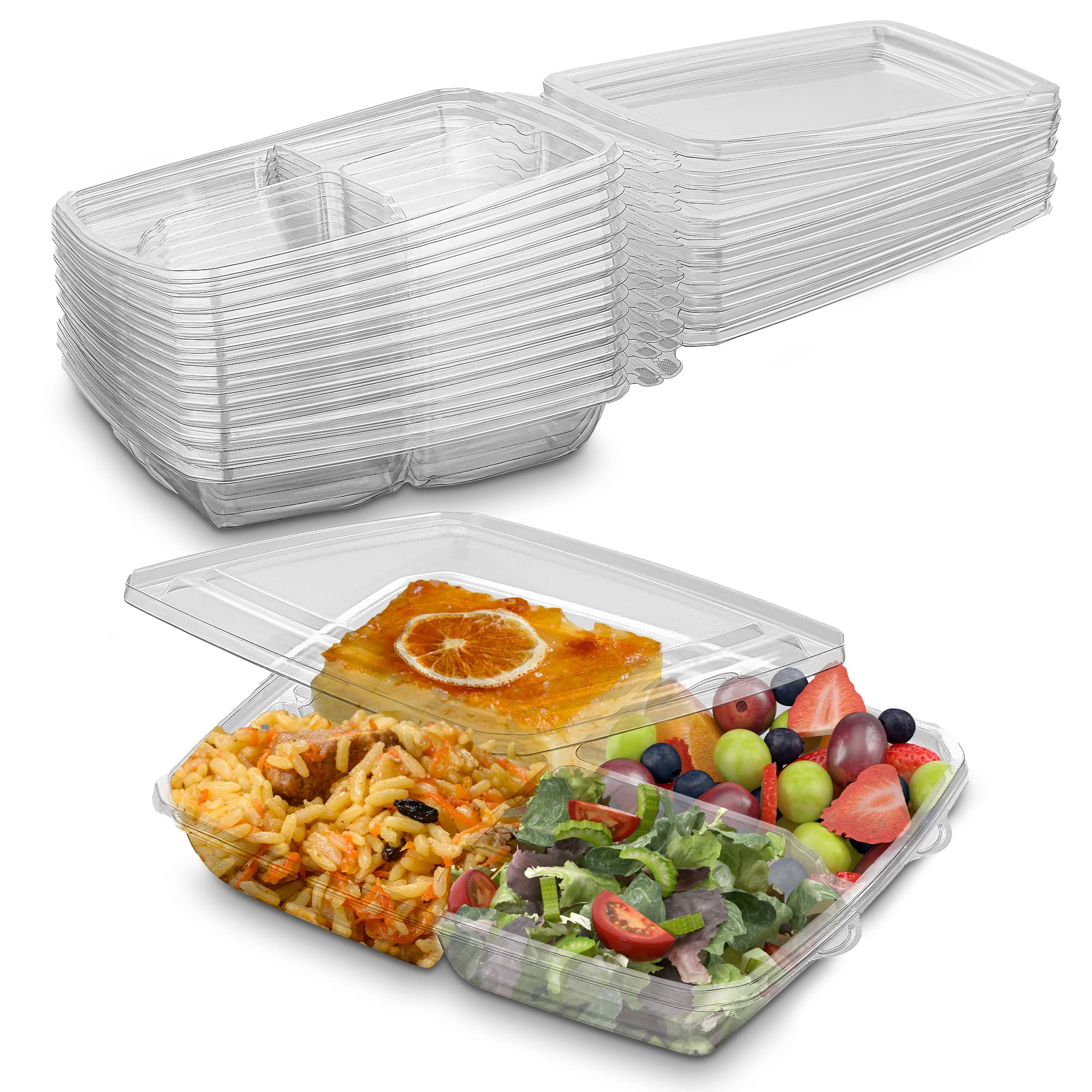 Mt Products Plastic 4 Compartment Snack Containers 6'' X 7'' - Disposable Divided Bento Box For Fruit And Vegetables (Pack Of 15