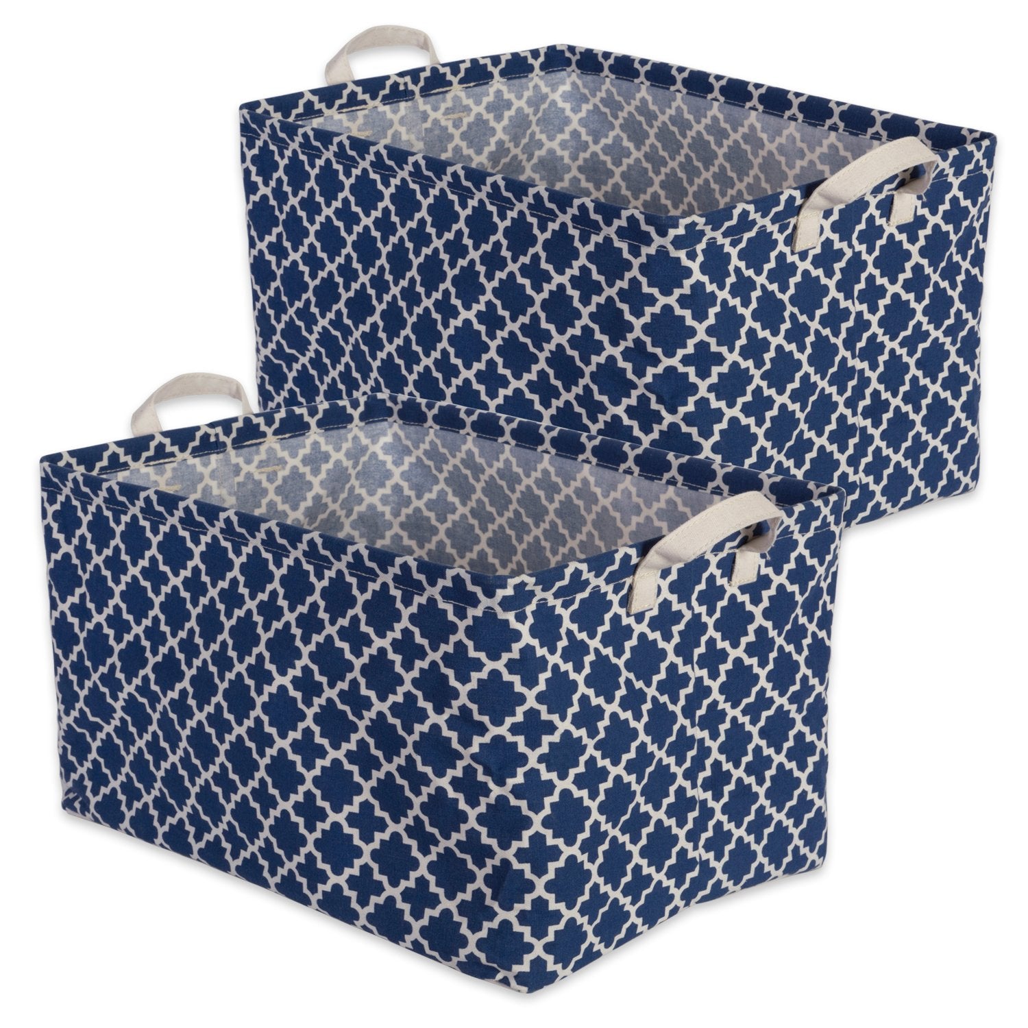 Dii Laundry Storage Collection, Pe Coated Collapsible Bin With Handles, Nautical Blue Lattice, Extra-Large Set, 12.5X17.5X10.5''