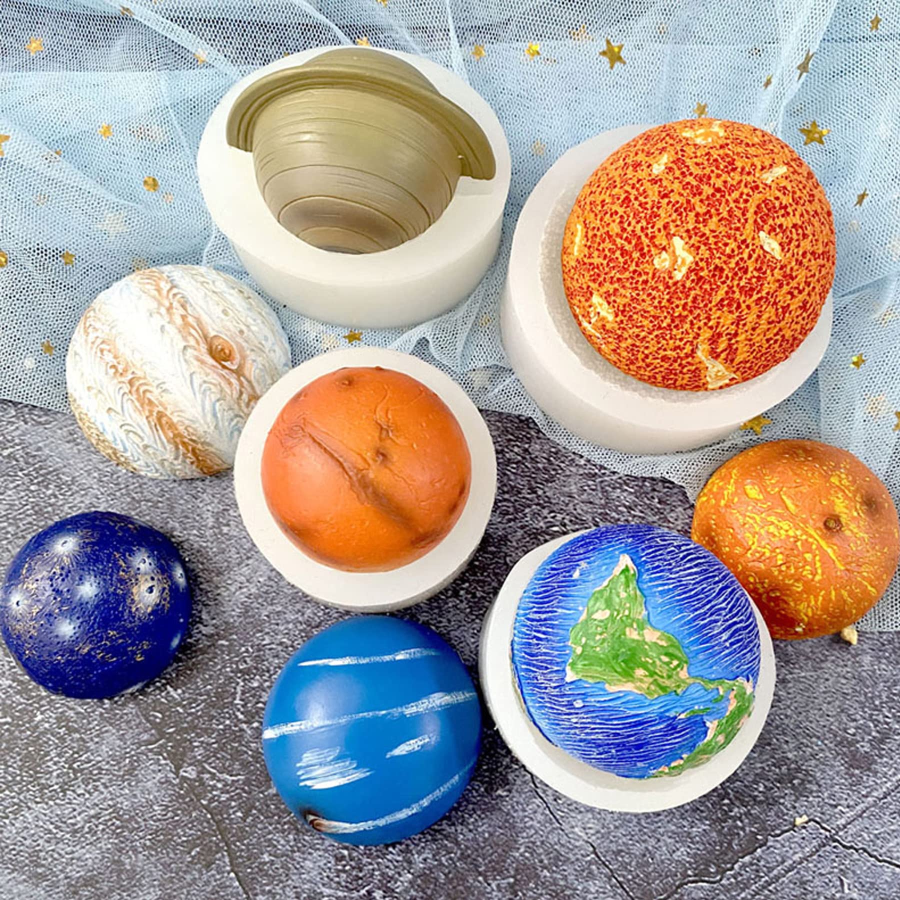 Woohome 9 Pcs Astronaut Fondant Silicone Molds, Spaceship Astronaut Silicone Molds For Baby Shower Cupcake, Cake Decoration Choc
