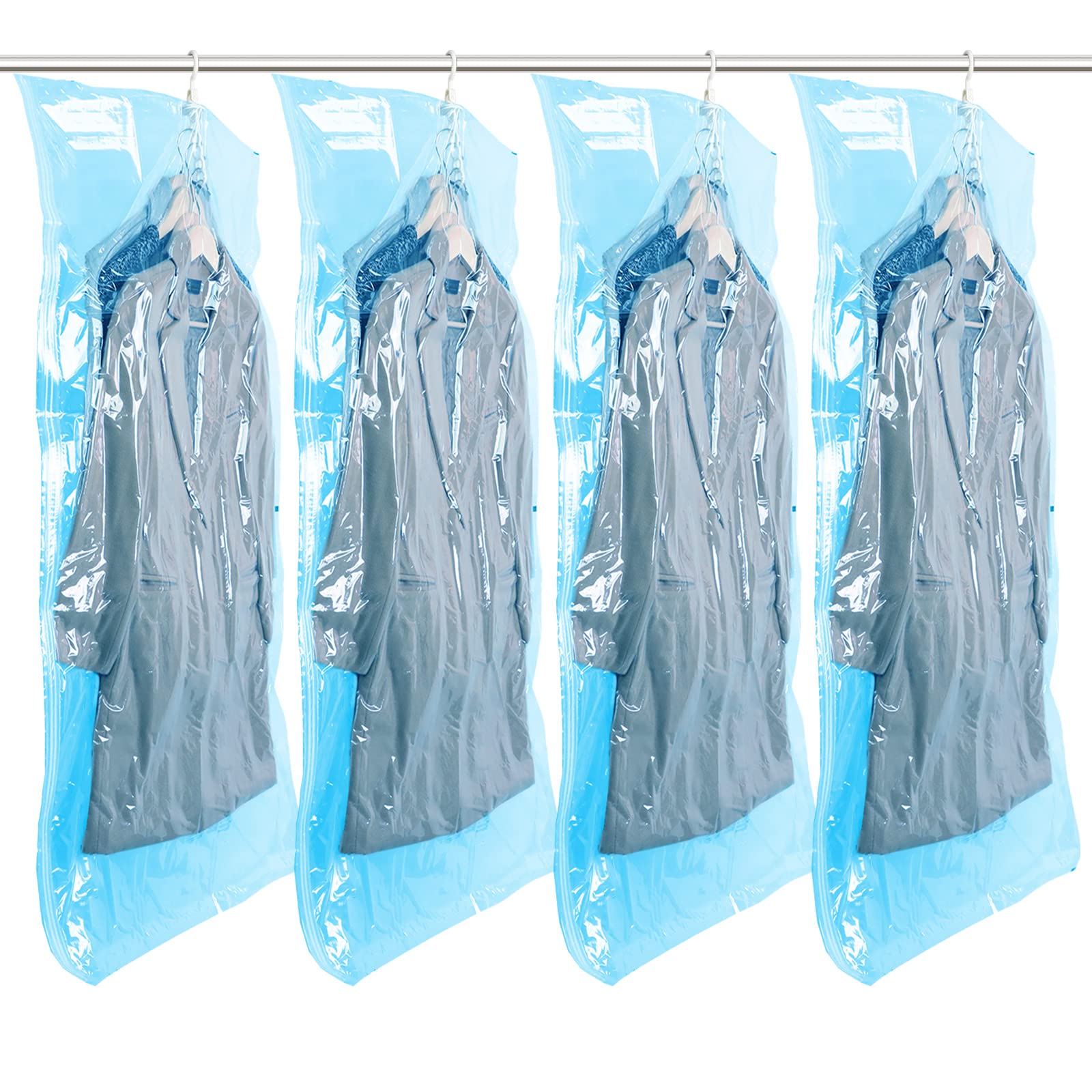 Taili Hanging Vacuum Storage Bags Space Saver Bags For Clothes, 4 Long Vacuum Seal Bag For Suits, Coats Or Jackets, Closet Organ