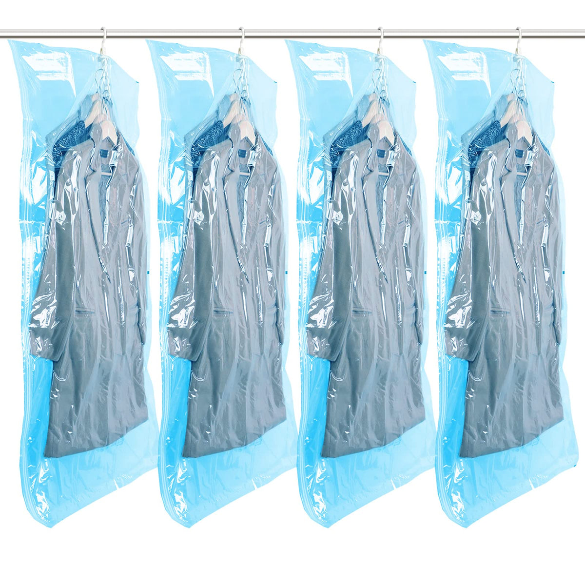 Taili Hanging Vacuum Storage Bags Space Saver Bags For Clothes, 4 Long Vacuum Seal Bag For Suits, Coats Or Jackets, Closet Organ
