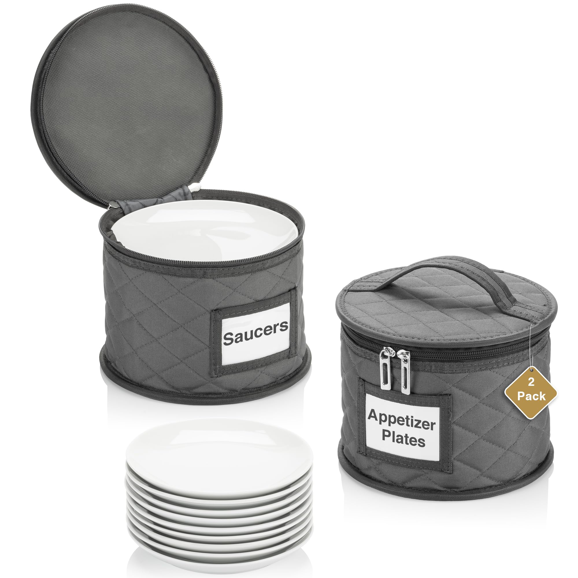 2 Pack China Storage Container For Big Dinner Plate - 13 W X 7 H - Includes 12 Felt Dividers. Stackable With Padded Interior - G