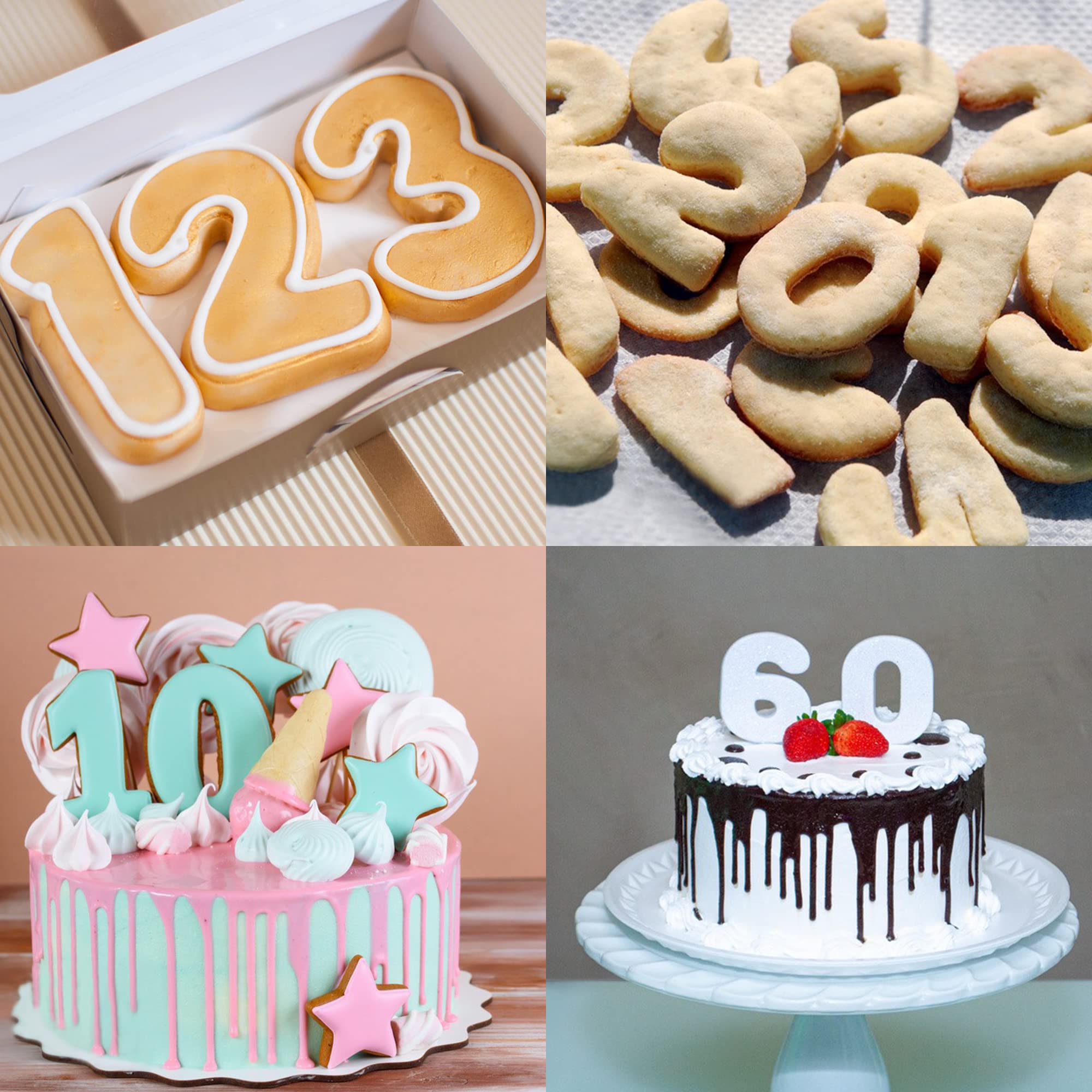 Fusoto 9Pcs Number Cookie Cutters Set, Birthday Numbers 0-8(6 Reverses To 9), Stainless Steel Cookie Cutters For Baking, Number