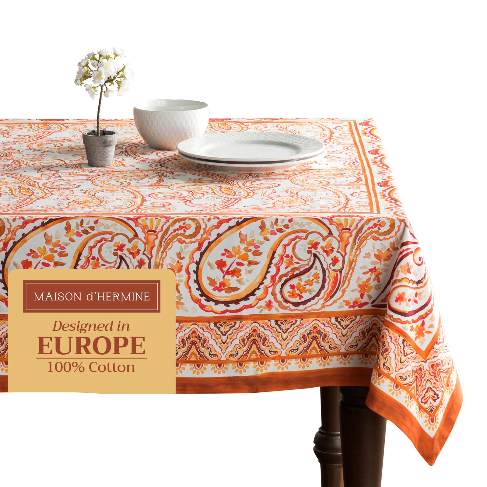 Maison D' Hermine Tablecloth 100% Cotton 70''X120'' Decorative Rectangle Tablecloths Washable Table Cover, Home, Wedding, Restau