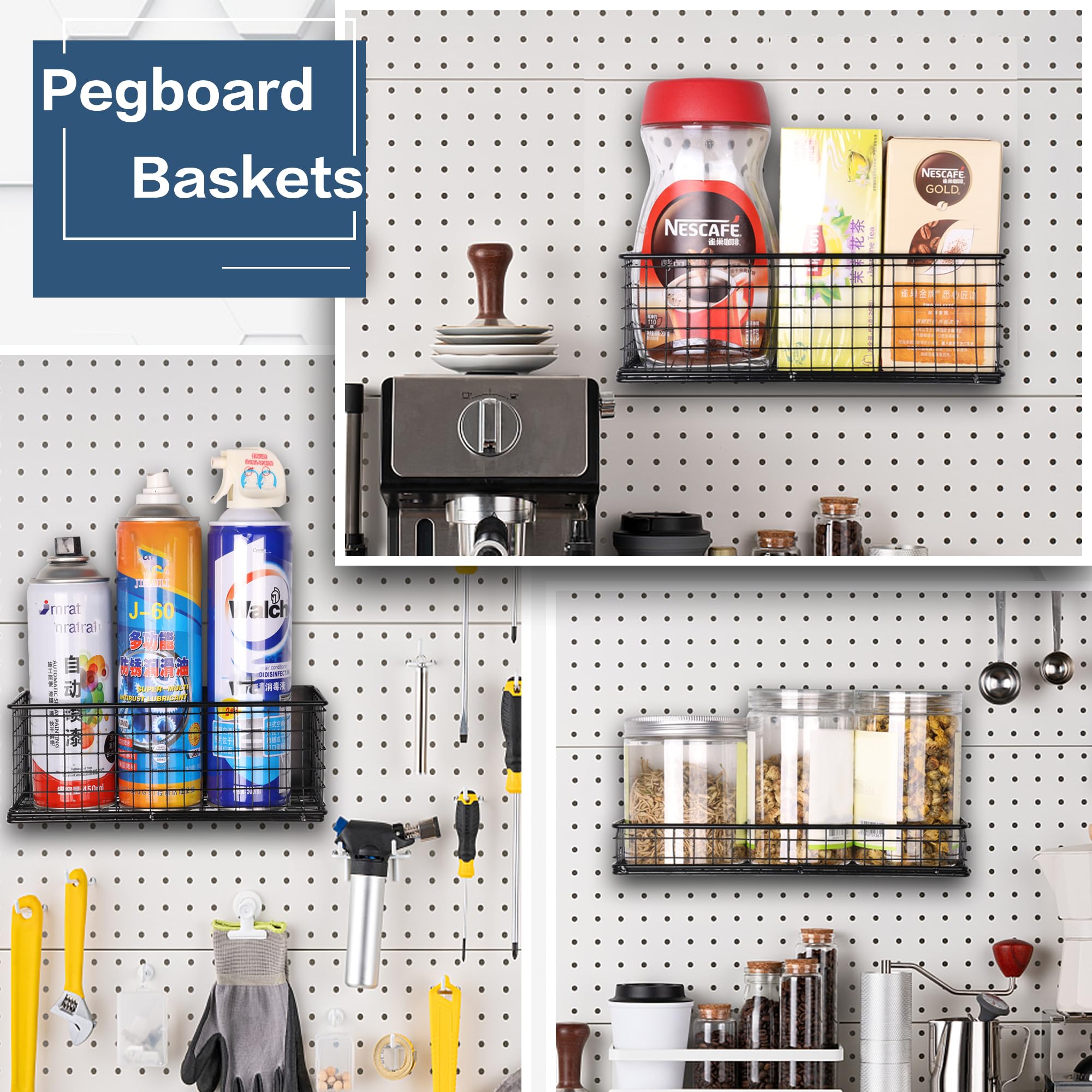 Lifefan Magnetic Basket Fridge Large Magnetic Pen Holder Whiteboard Metal Wire Basket Storage Item Organizer (Black-Low)