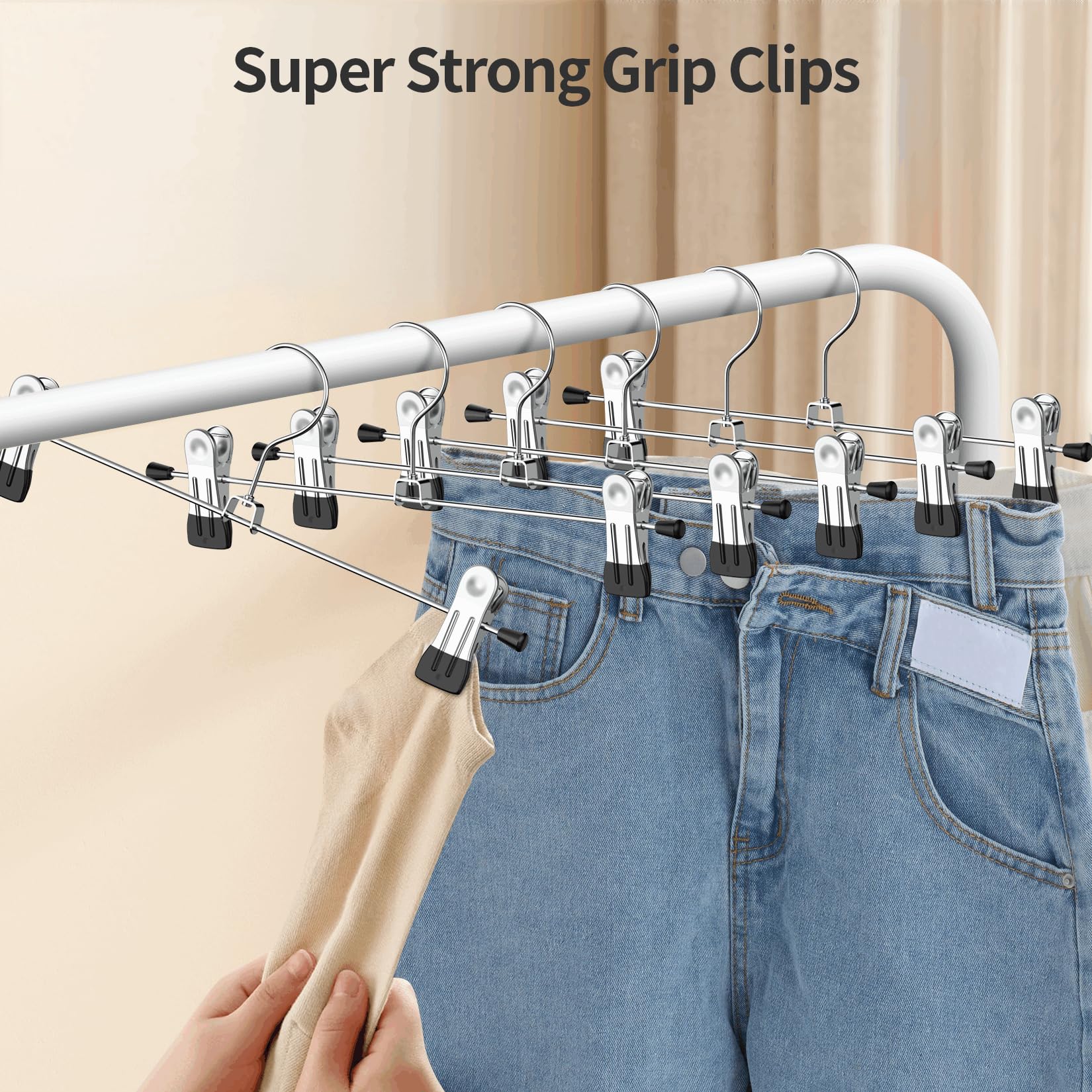 Ieoke Pant Hangers, 50 Pack Skirt Hangers With Clips Metal Trouser Clip Hangers For Heavy Duty Ultra Thin Space Saving