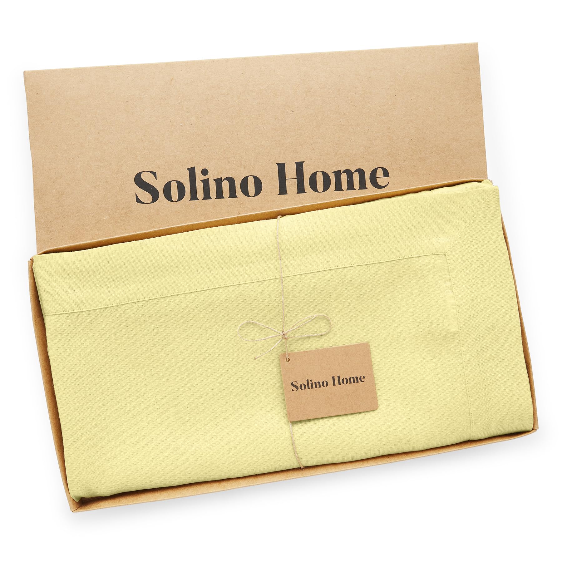 Solino Home Yellow Linen Tablecloth 132'' L X 60'' W Inch - Fete, 100% Pure Linen Table Cloth For Rectangle Tables - Machine Was